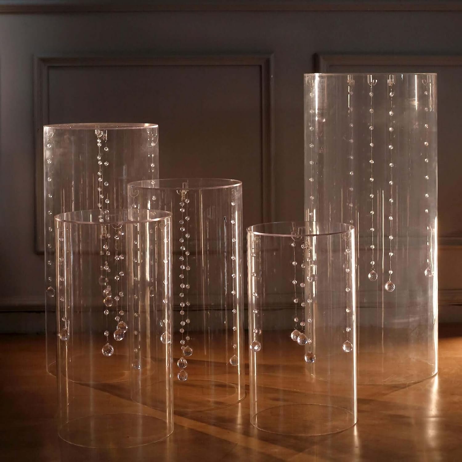 Efavormart Set of 5 Clear Acrylic Cylinder Pedestals with Hooks