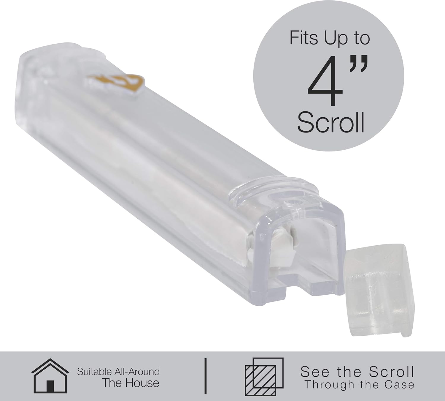 AS Mezuzah Clear Lucite Case with Gold Shin Design