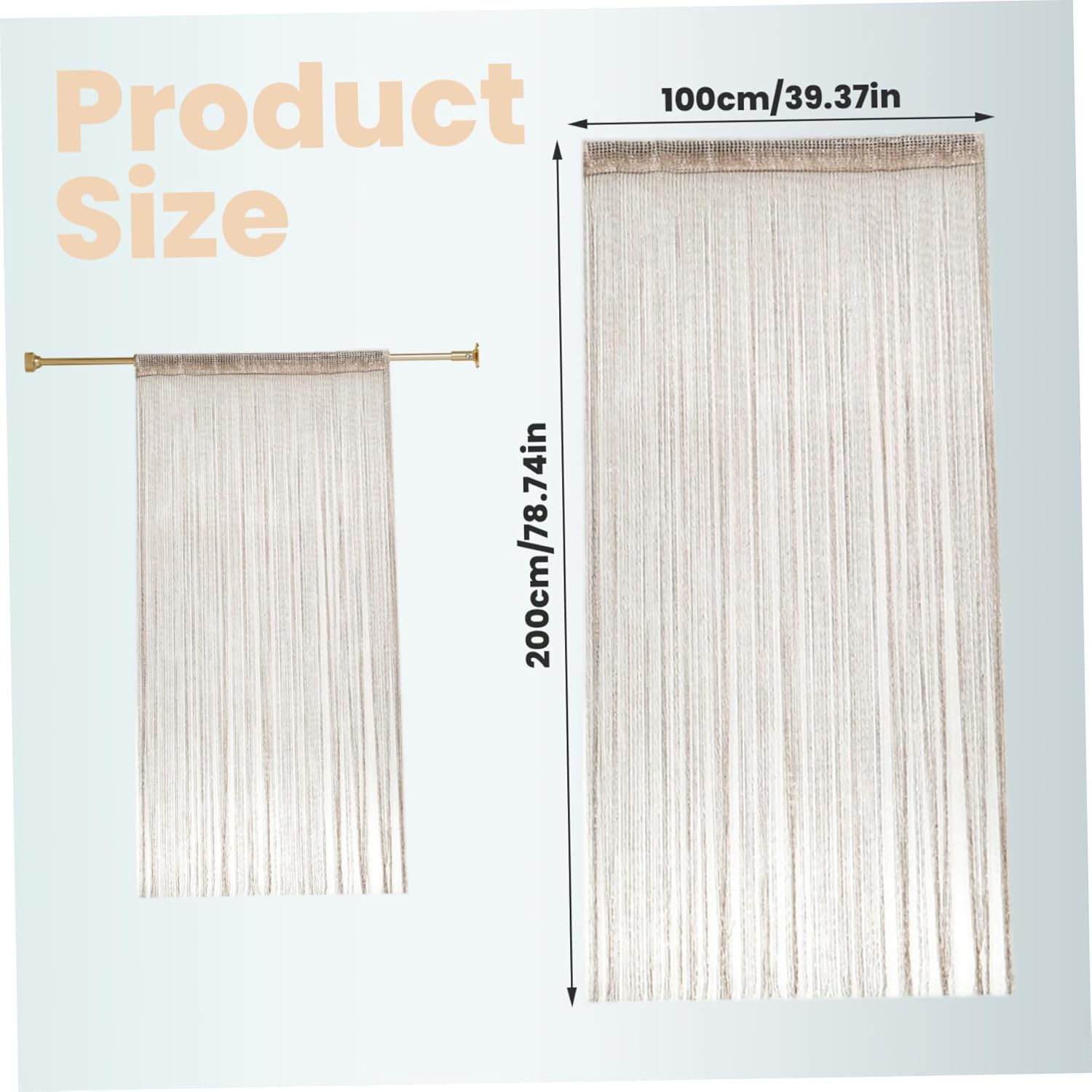 Champagne Gold String Curtains 39x79 Inch