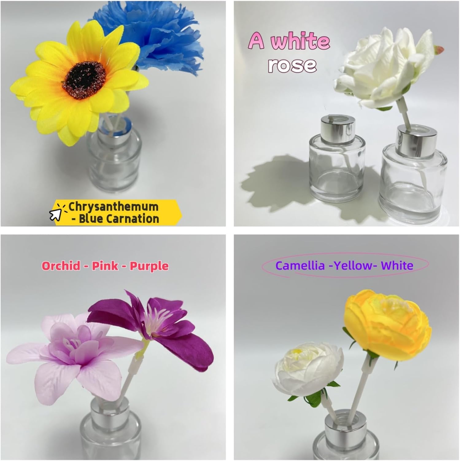 100 Diffuser Sticks with 3-35mm Artificial Flowers