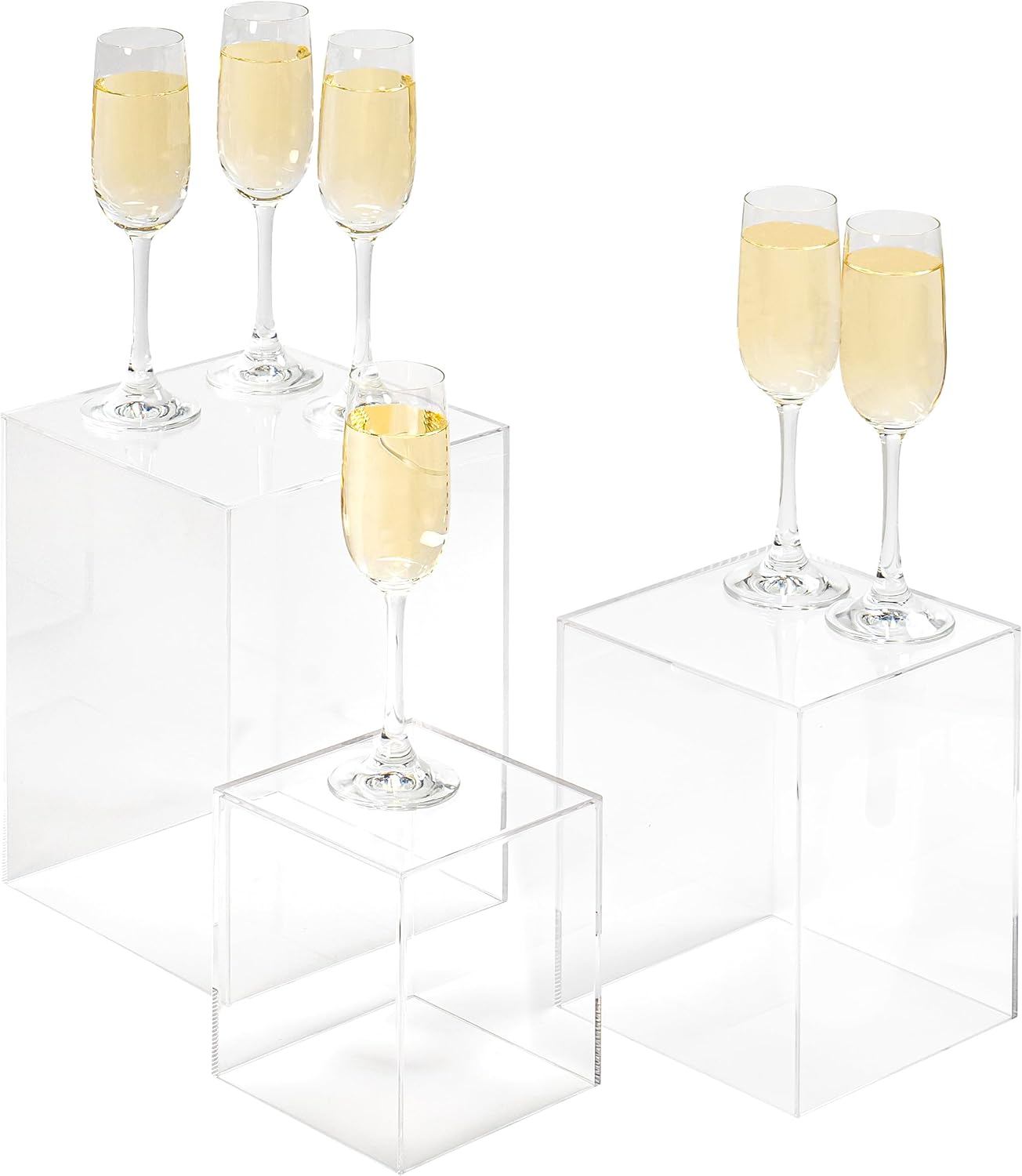 Red Co Set of 3 Square Clear Acrylic Display Pedestals with Polished Edges