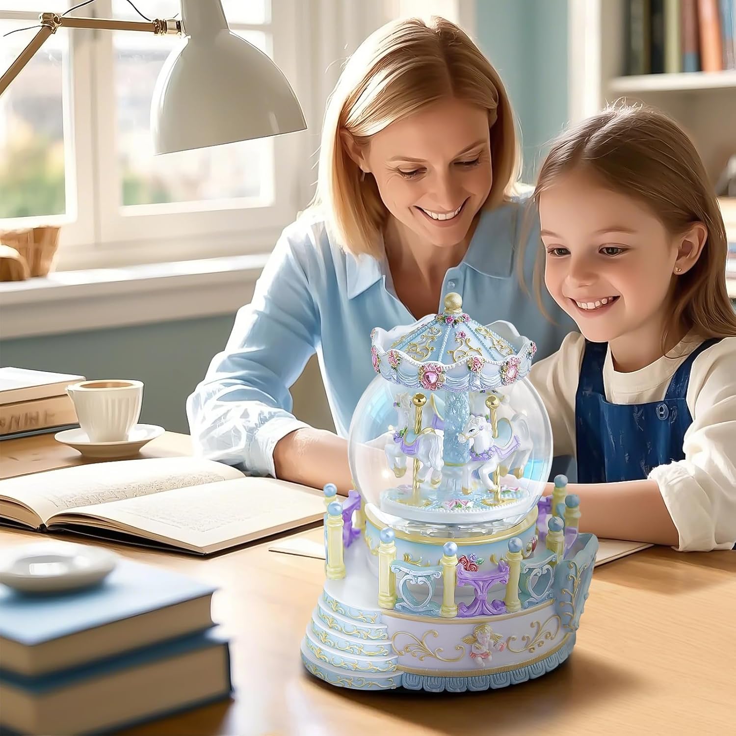 Carousel Horse Music Box with Light - Romantic Snow Globe Gift