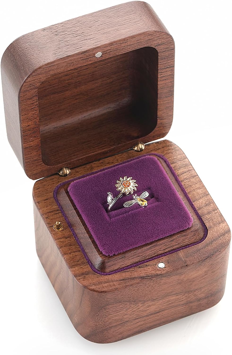 Walnut Wood Music Box Proposal Ring with You Are My Sunshine Tune