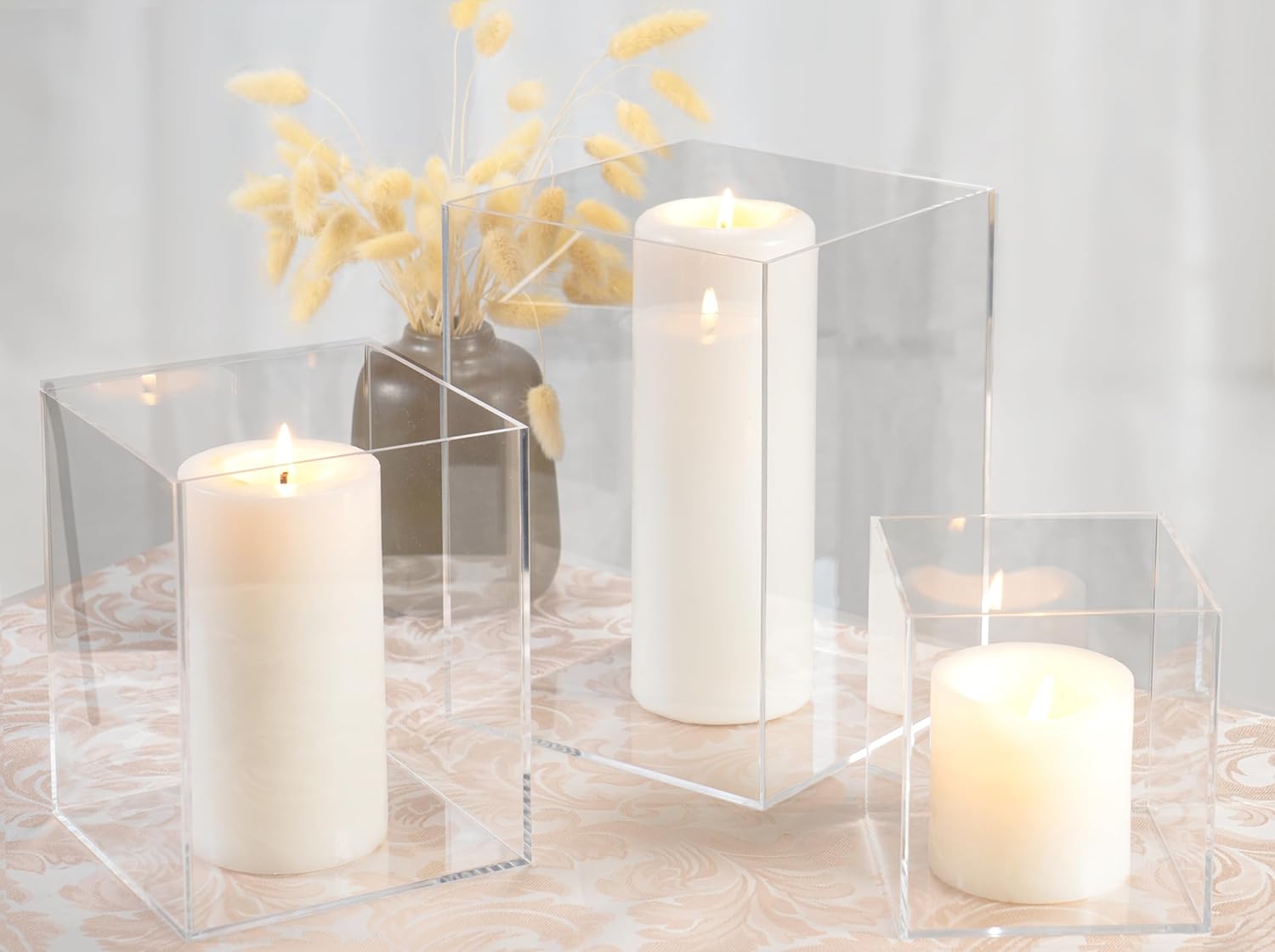 Red Co Set of 3 Square Clear Acrylic Display Pedestals with Polished Edges