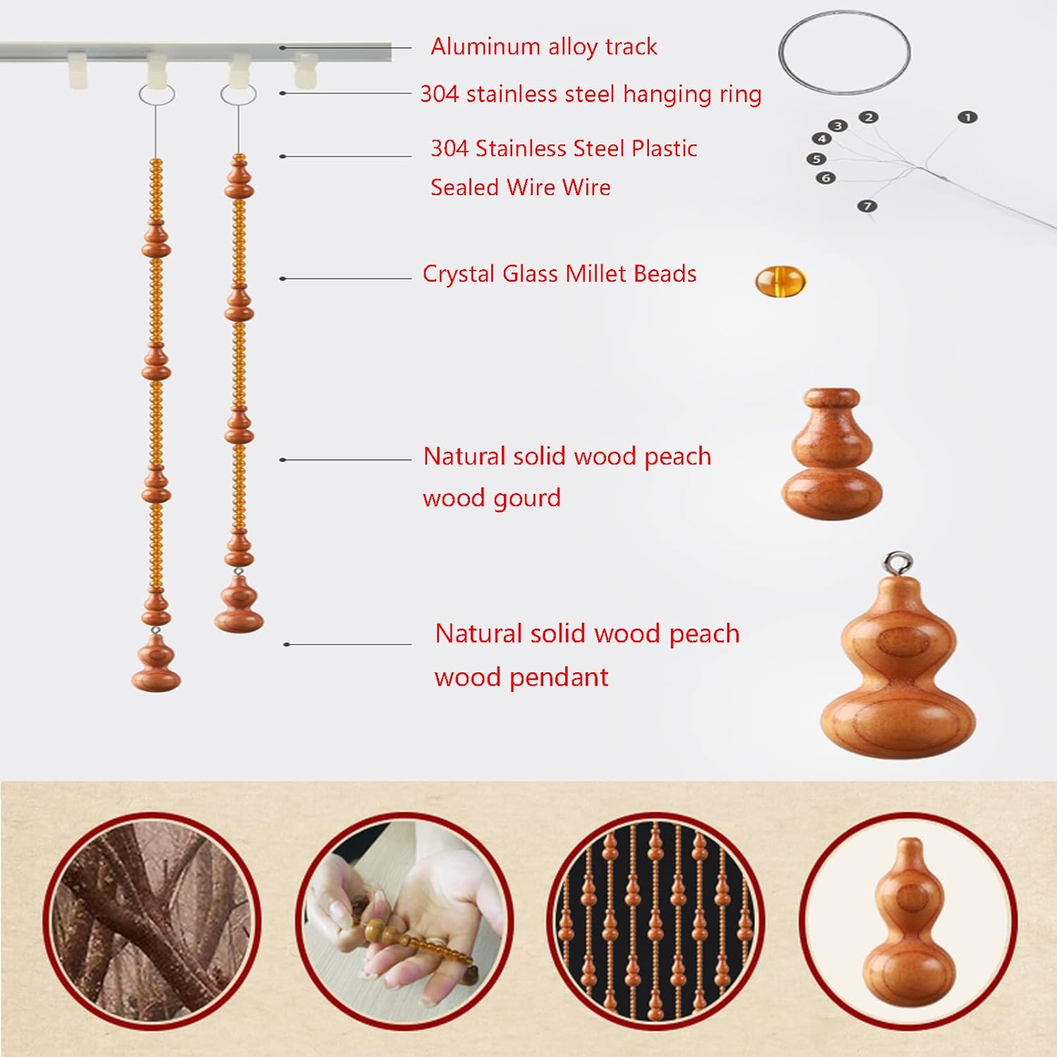 KDDEON Handmade Wood Bead Curtain with 29 Strands