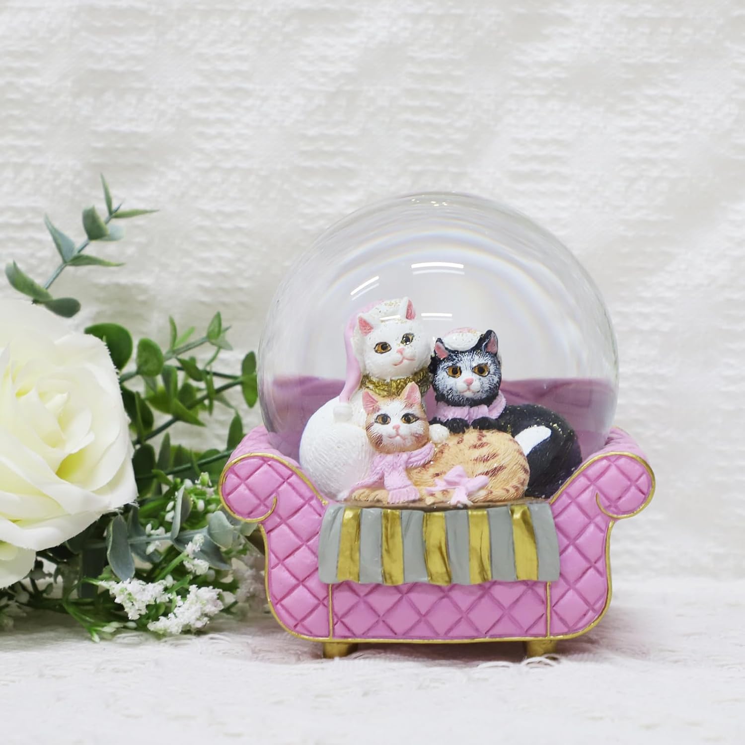 Cat Snow Globes for Girls - Pink Glitter Decor