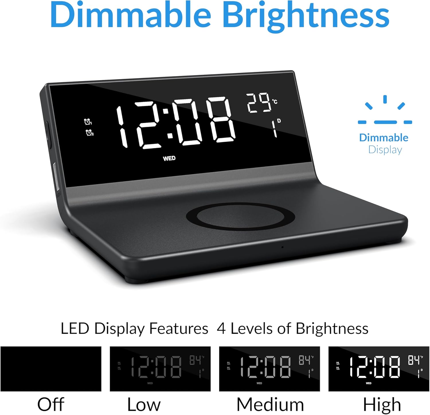 Supersonic SC-6025QI Dual Alarm Clock with Wireless Charging