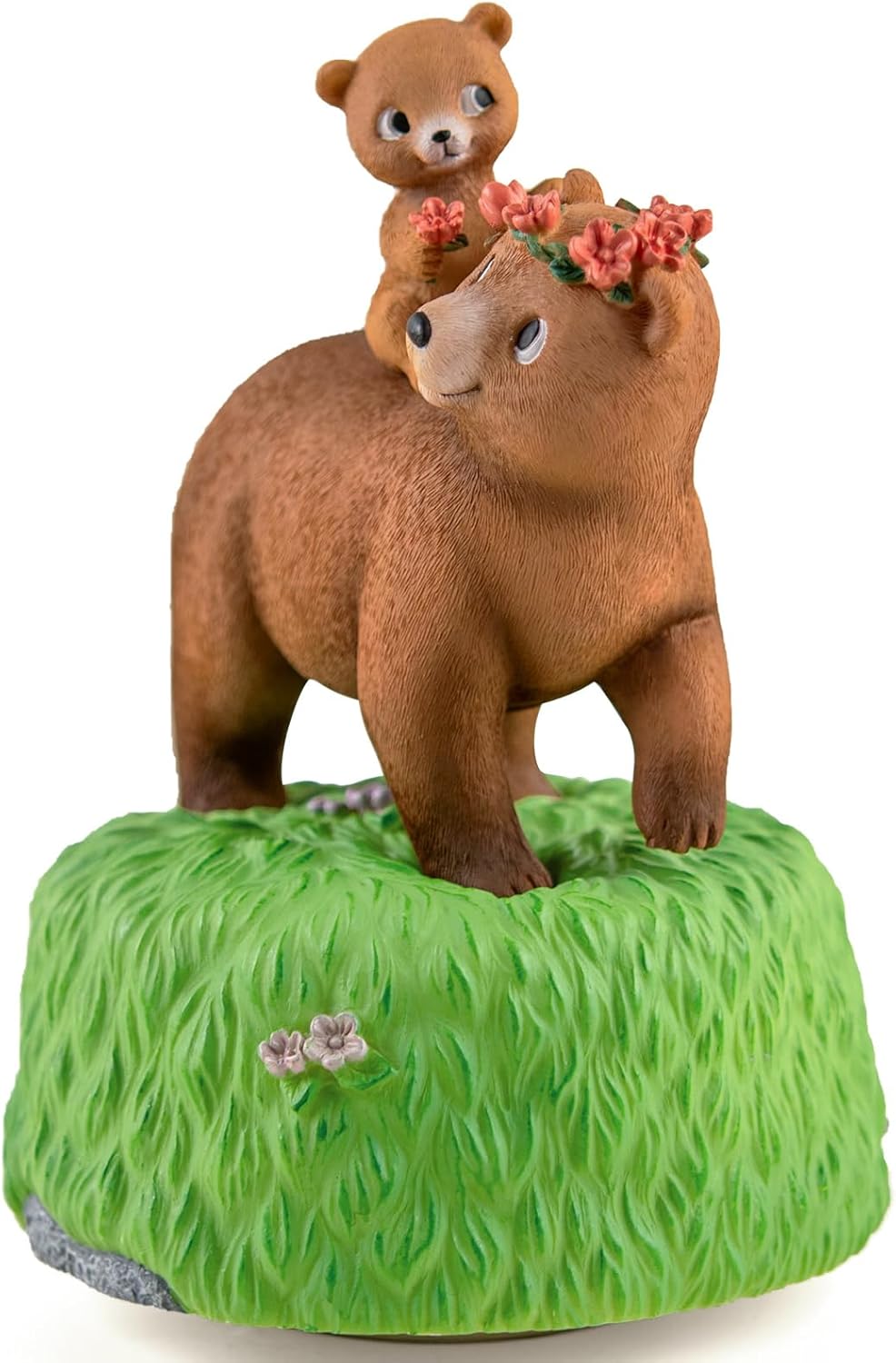 Bowu Music Box Forest Bear Green - Handcrafted Mom and Daughter Bear Figurine