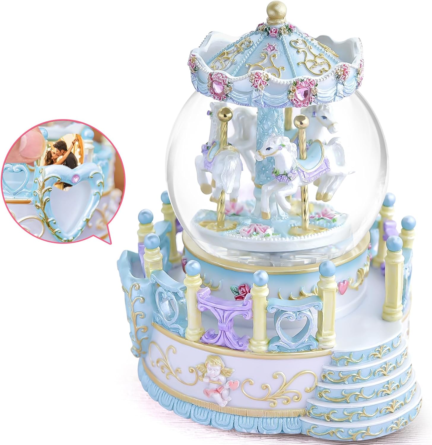 Carousel Horse Music Box with Light - Romantic Snow Globe Gift