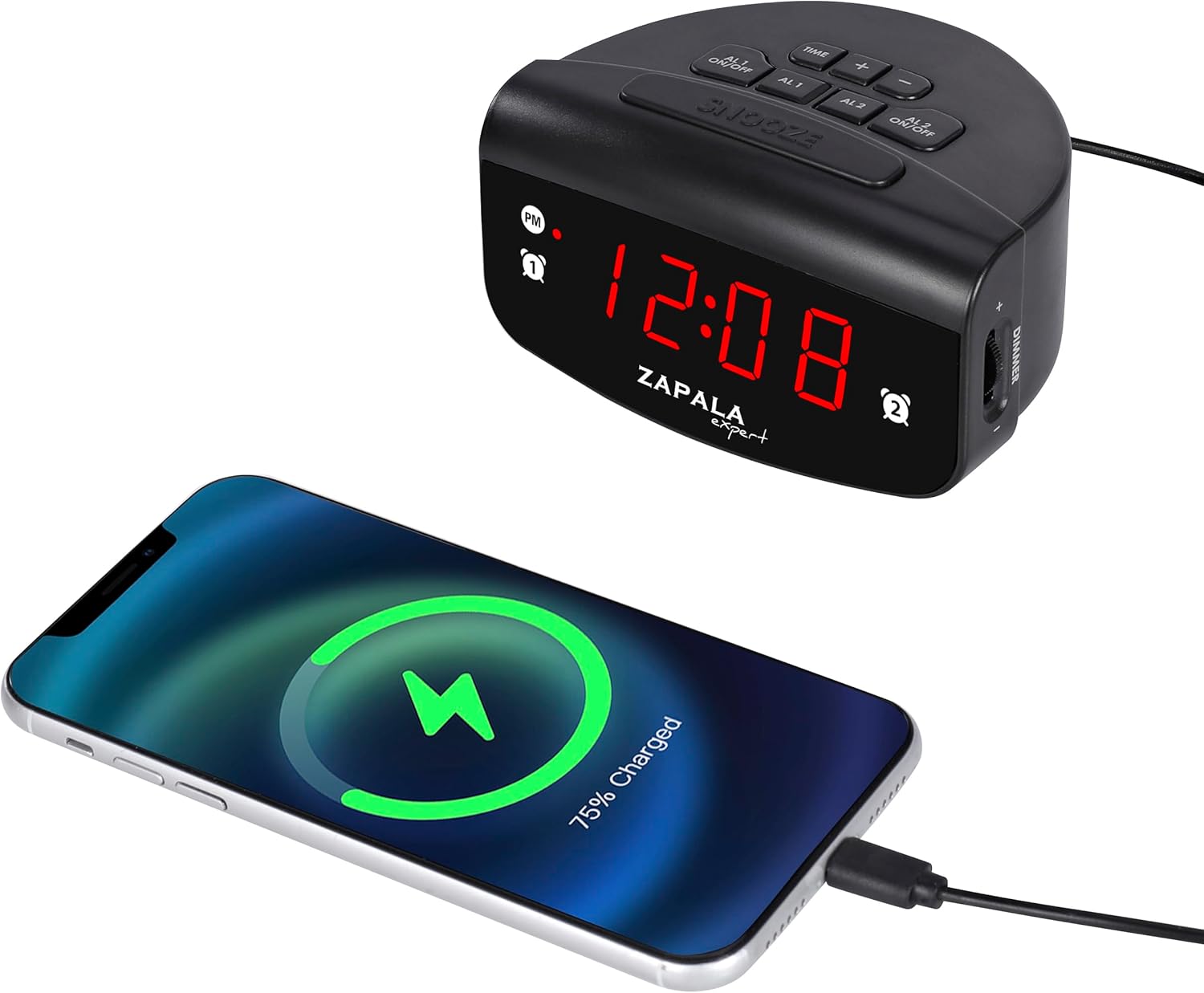 Zapala Expert Alarm Clock with 2 Alarms and USB Charging
