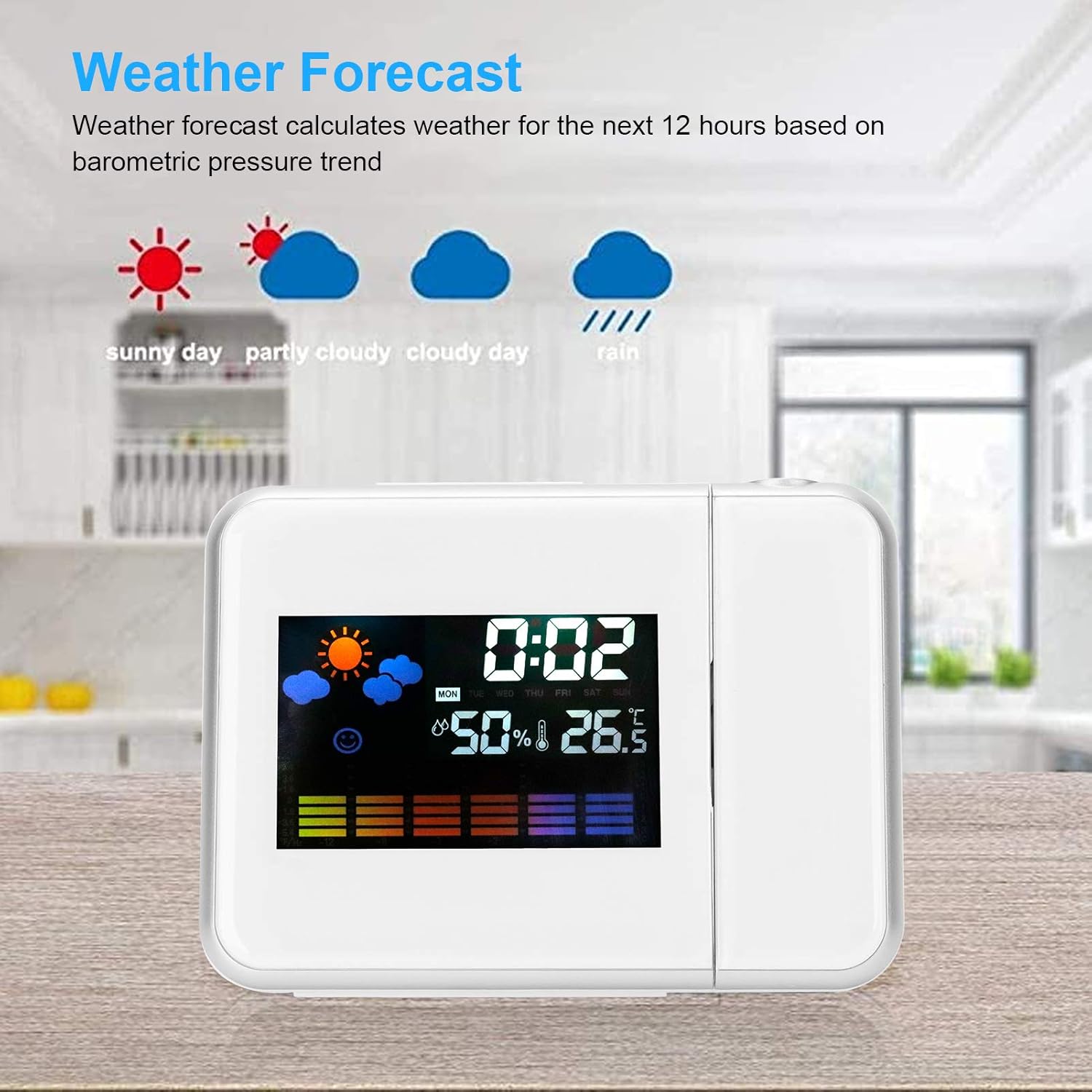 White Projection Alarm Clock with Weather Forecast