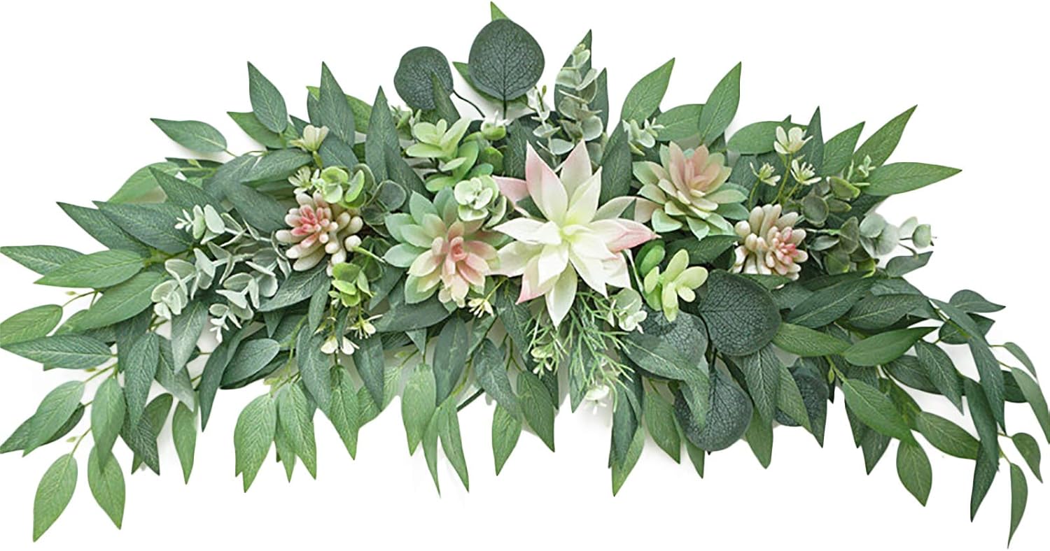 276 Inch Artificial Eucalyptus Swag with Succulents Spring Floral Wreath Green