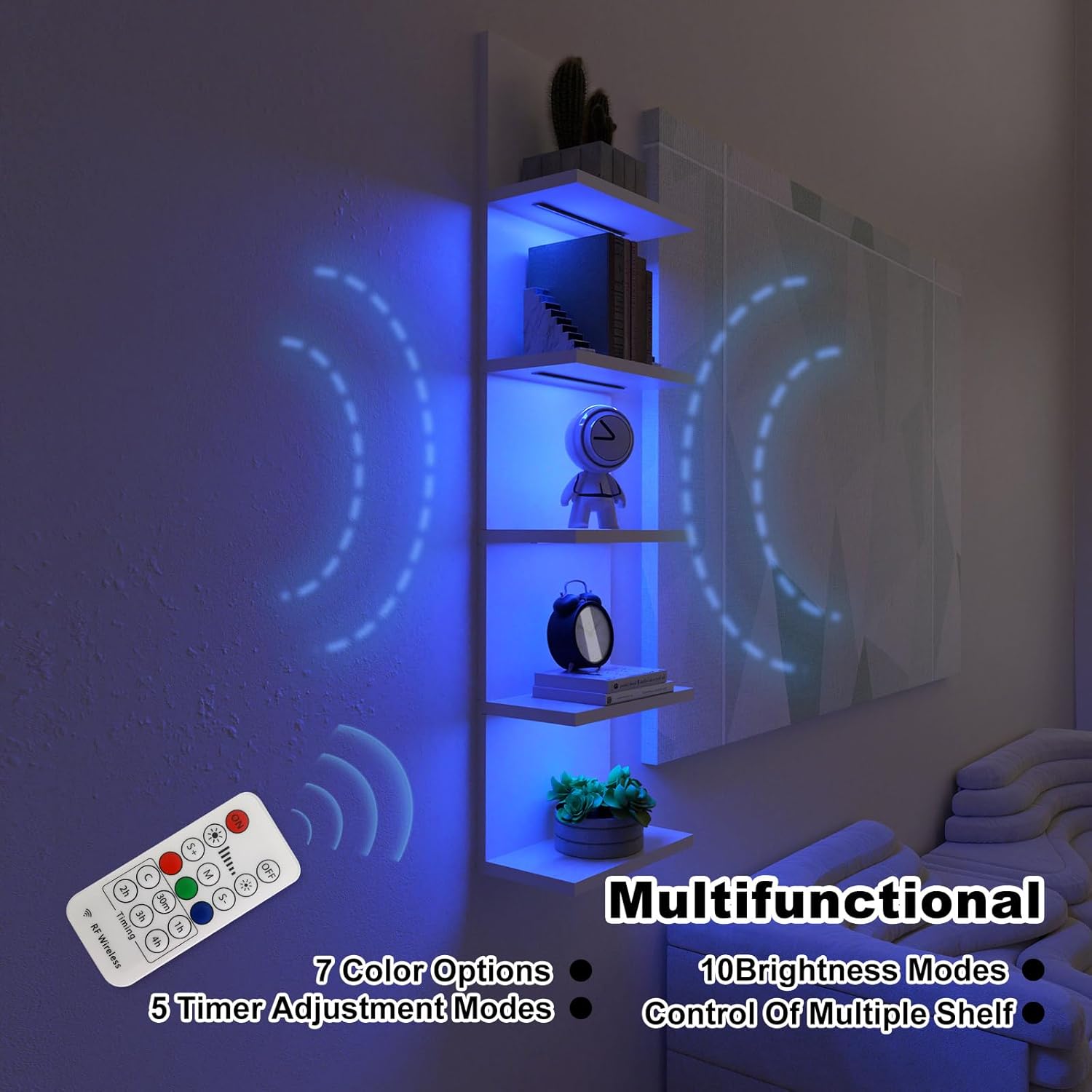VIWODS 5-Tier Floating Wall Shelf with RGB Light White