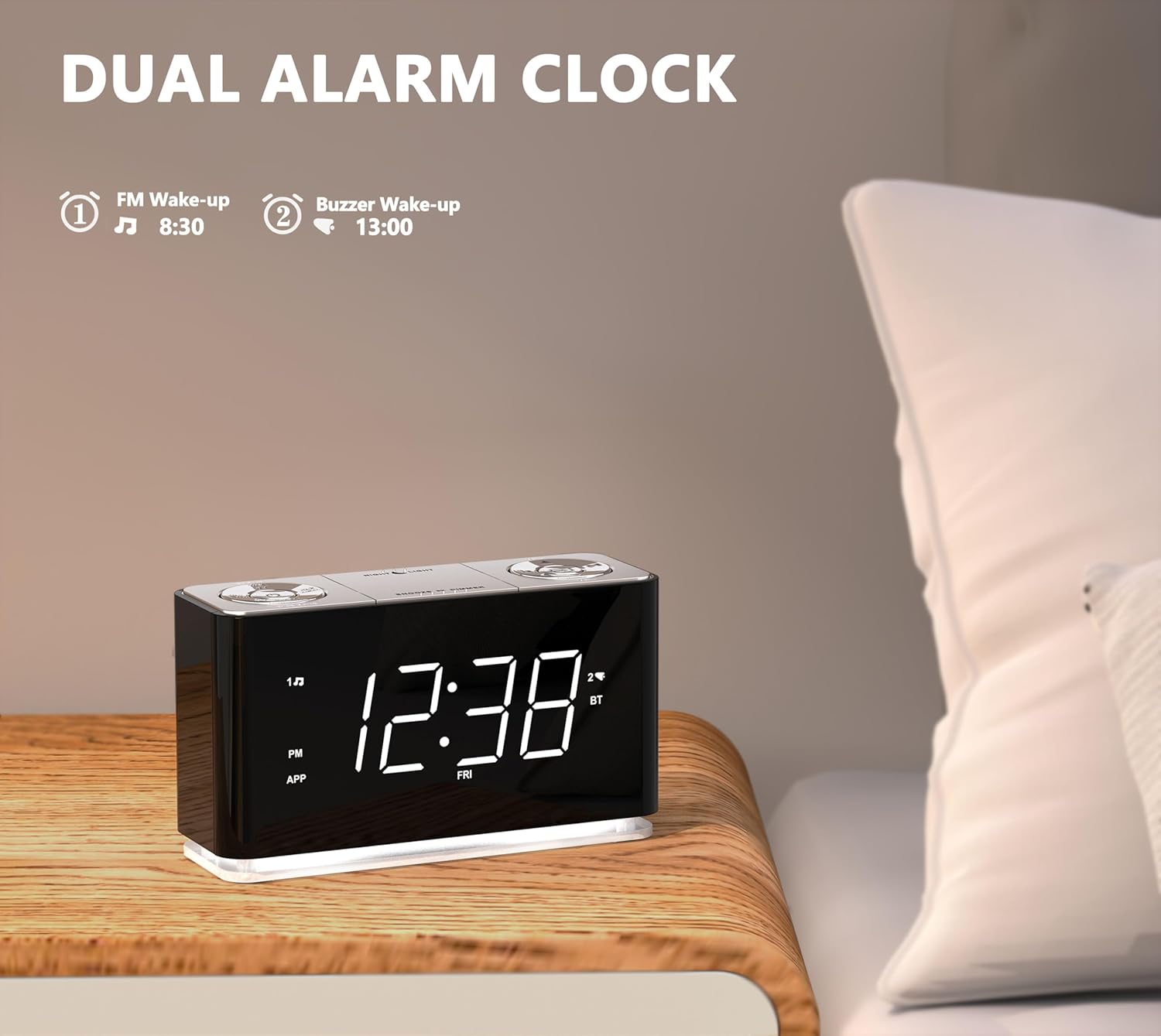 iTOMA Bluetooth Clock Radio with Dual Alarm and USB Charging