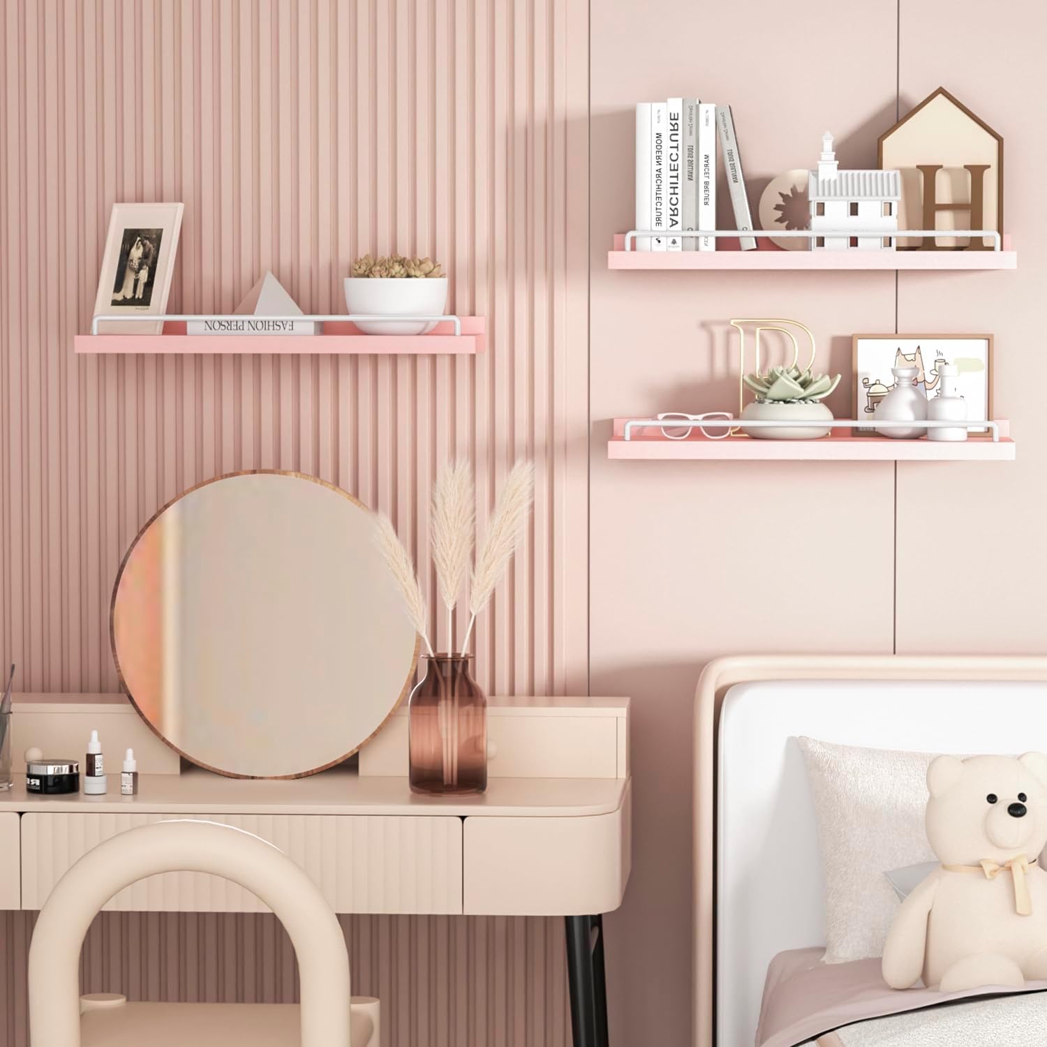 Pink and White Floating Shelves Set of 3