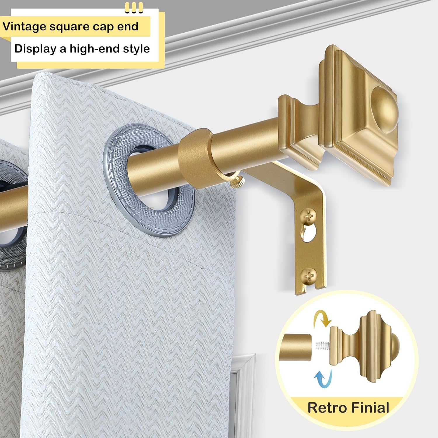 JRZOO Gold Curtain Rods 18-45 with Square Finials