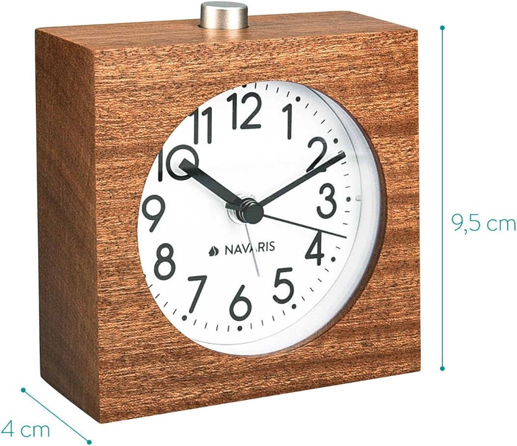 Navaris Wood Analog Alarm Clock - Dark Brown