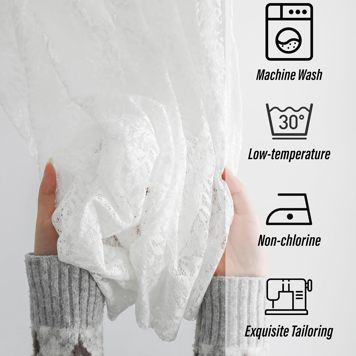 White Lace French Door Curtains with Tieback 2 Panels 25x40 Inch