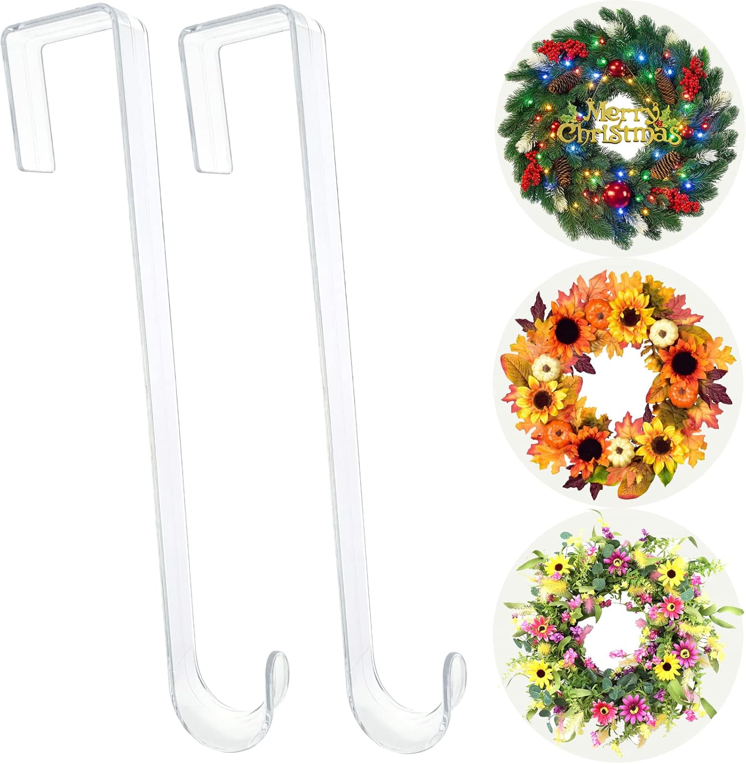 Clear Wreath Hangers 12 Inch 2 Pack Front Door Hooks