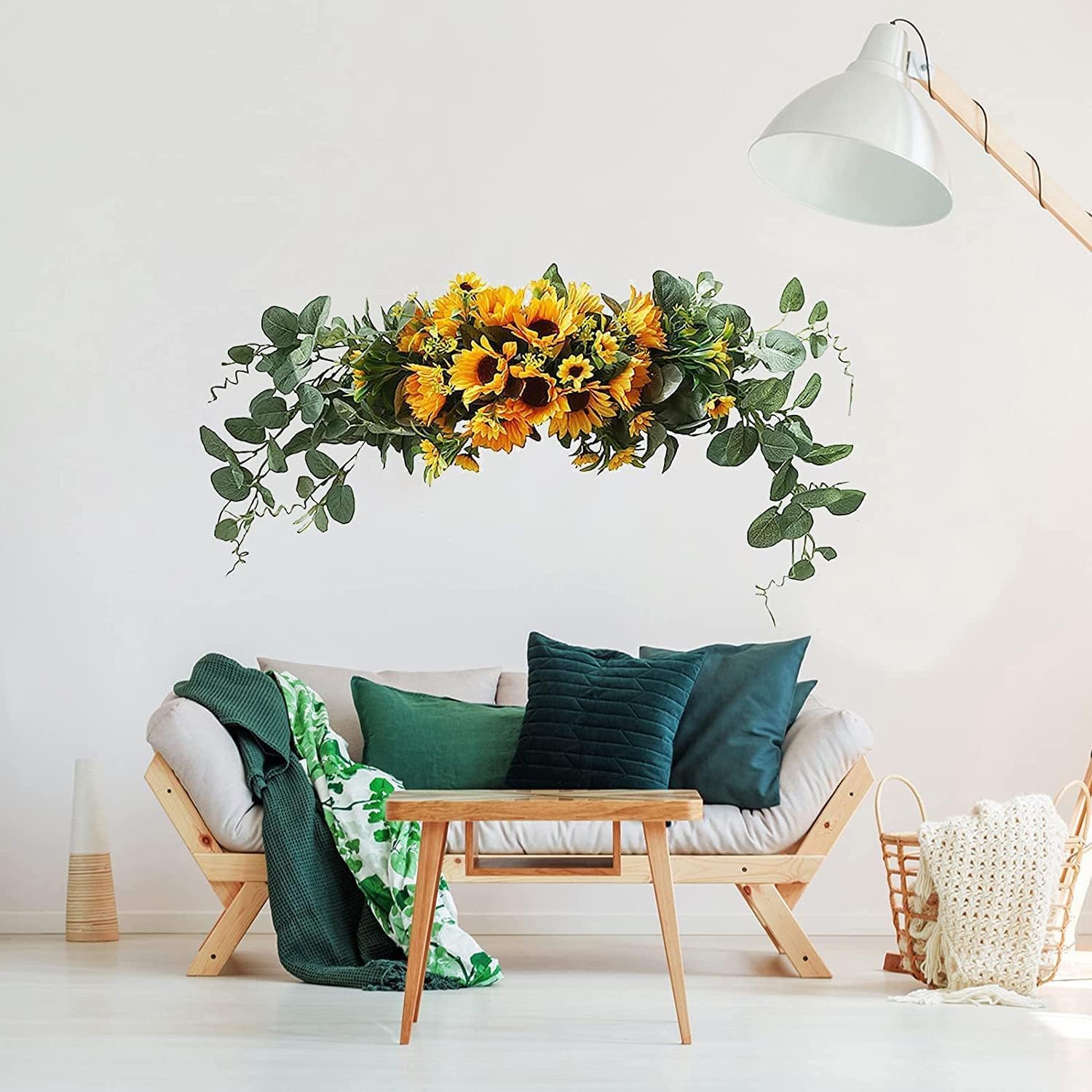 Elegant Artificial Sunflower Swag with Eucalyptus Leaves