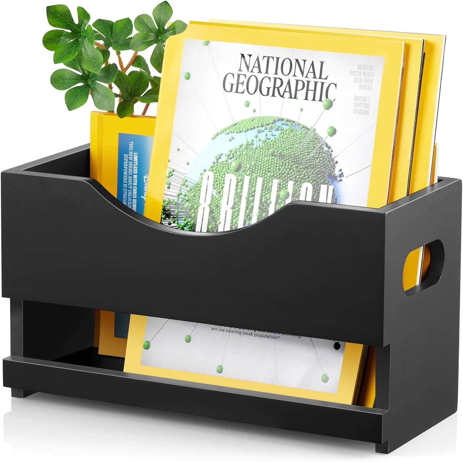 DRASTAR Black Wood Magazine Rack Floor Holder