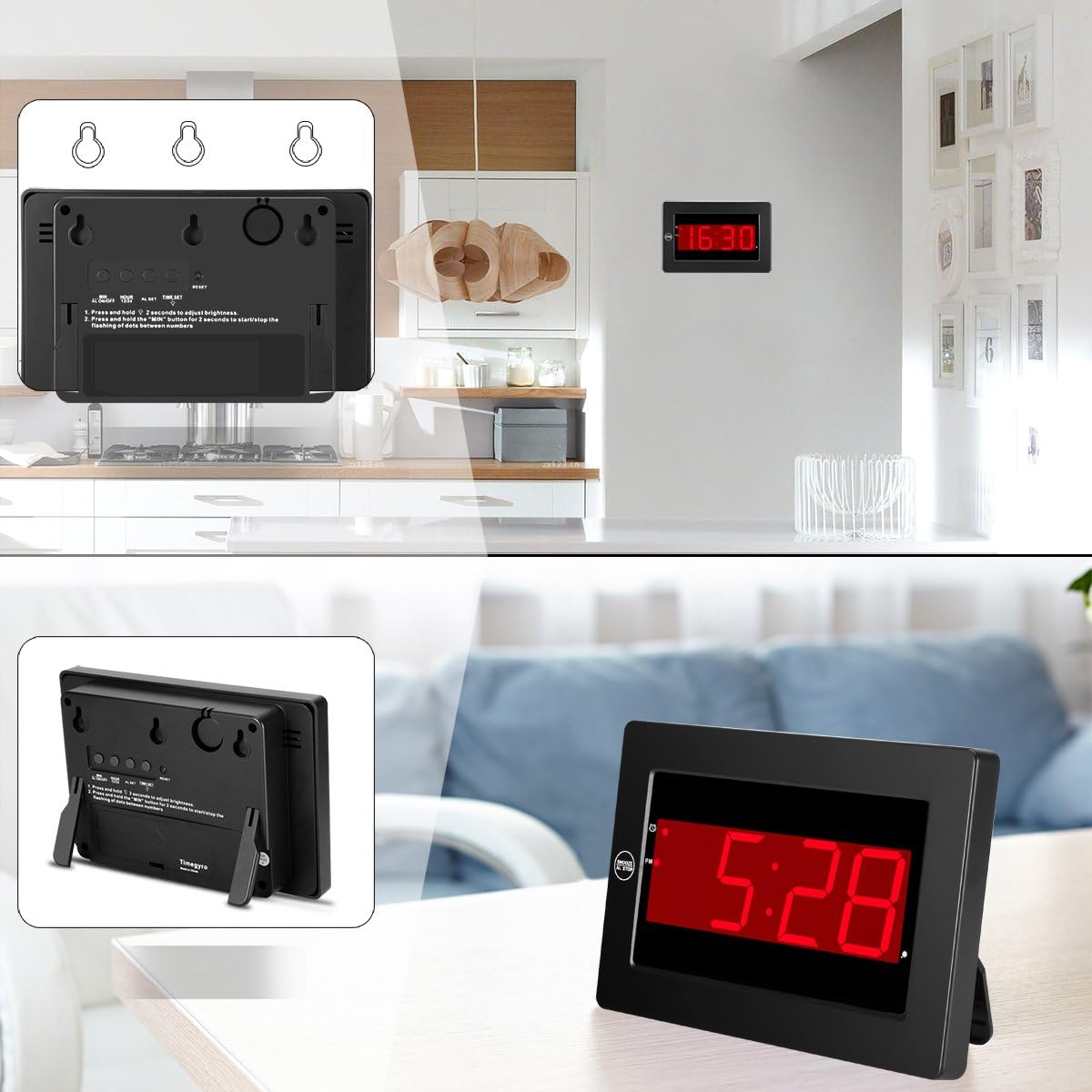 Timegyro Digital Wall Clock with LED Display and Alarm