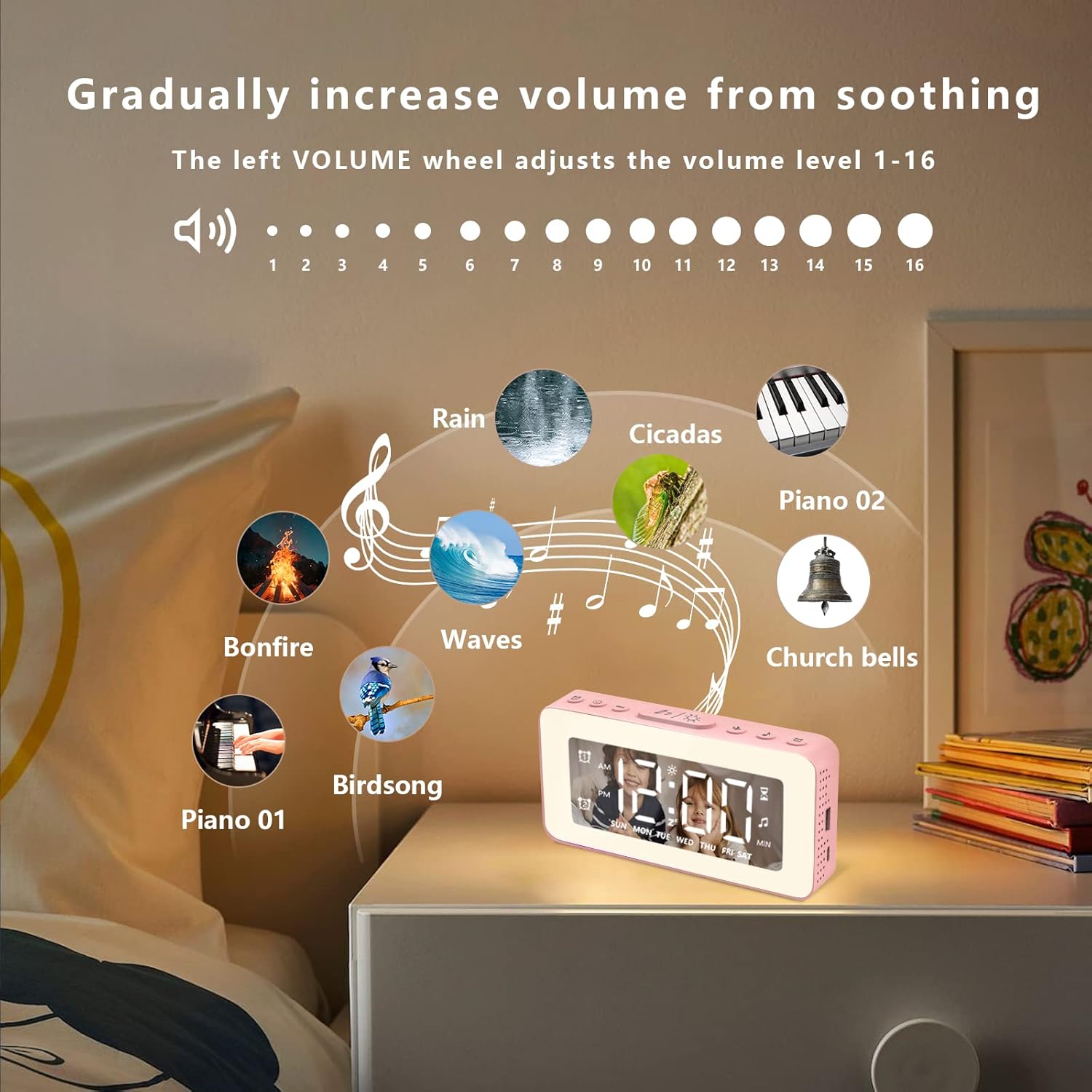 SPLITSKY Kids Alarm Clock with RGB Night Light and White Noise