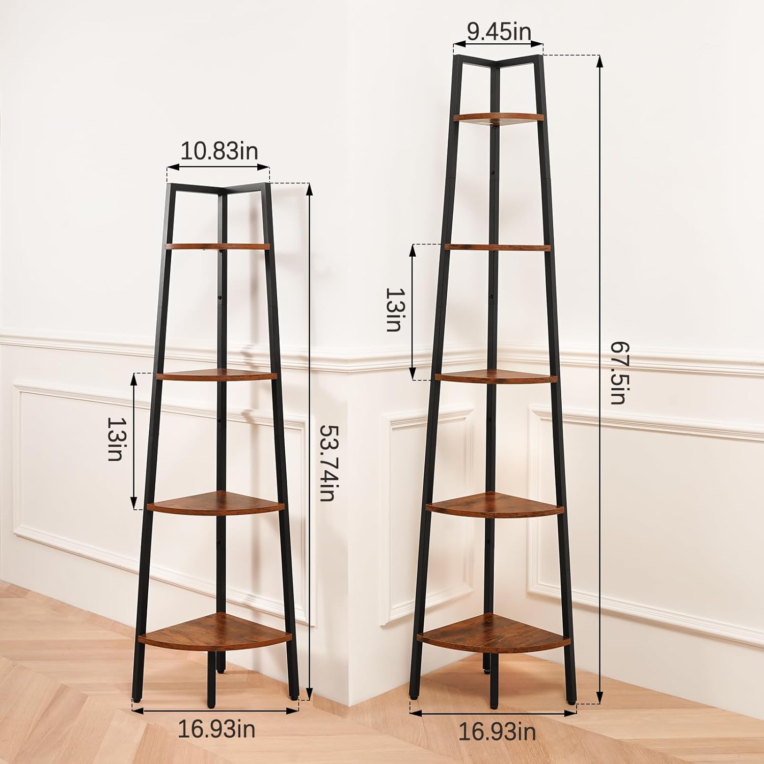 Yoobure 4-Tier Corner Bookshelf with Metal Frame