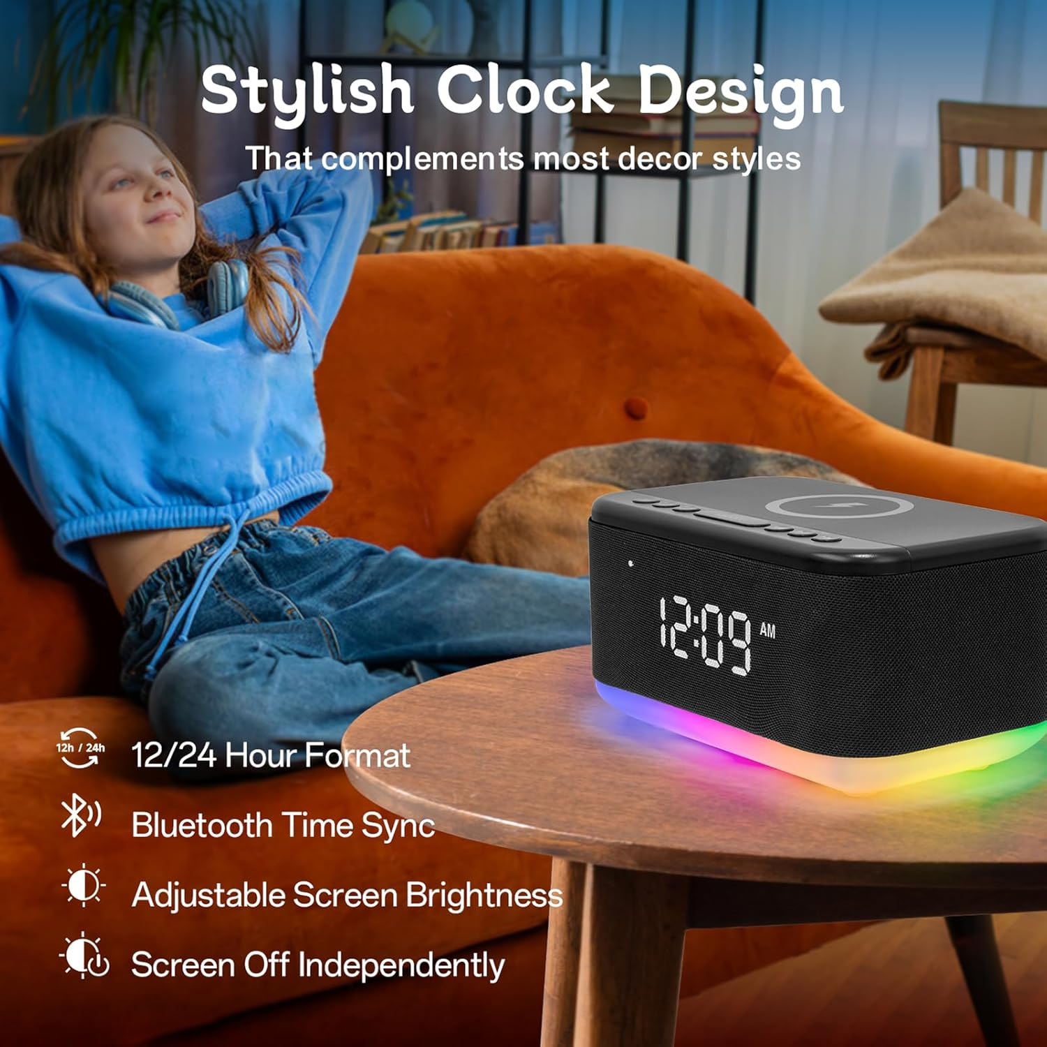 Fansbe Smart Bluetooth Alarm Clock with Night Light and FM Radio