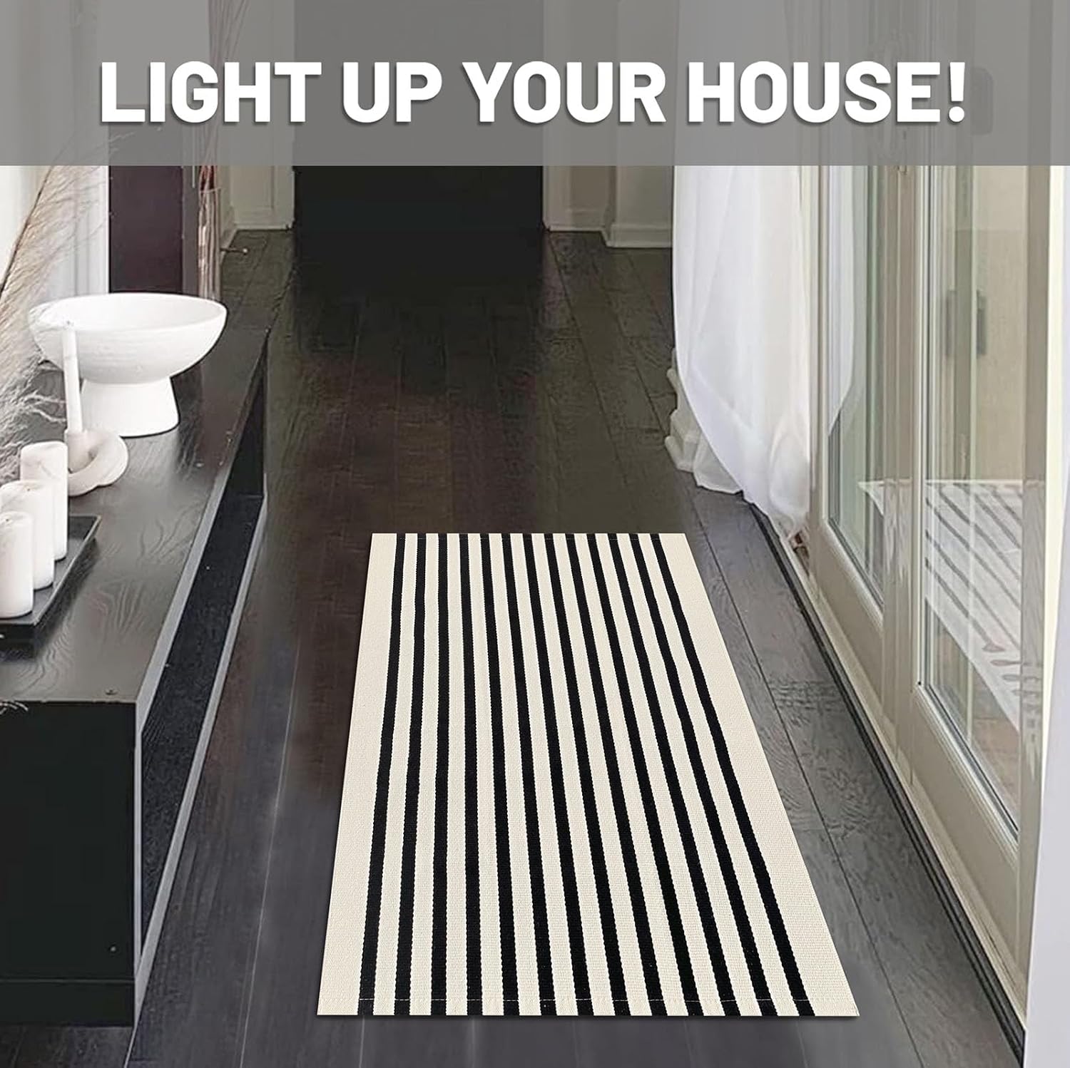 IOHOUZE Black Beige Striped Rug 2x3 Front Door Mat