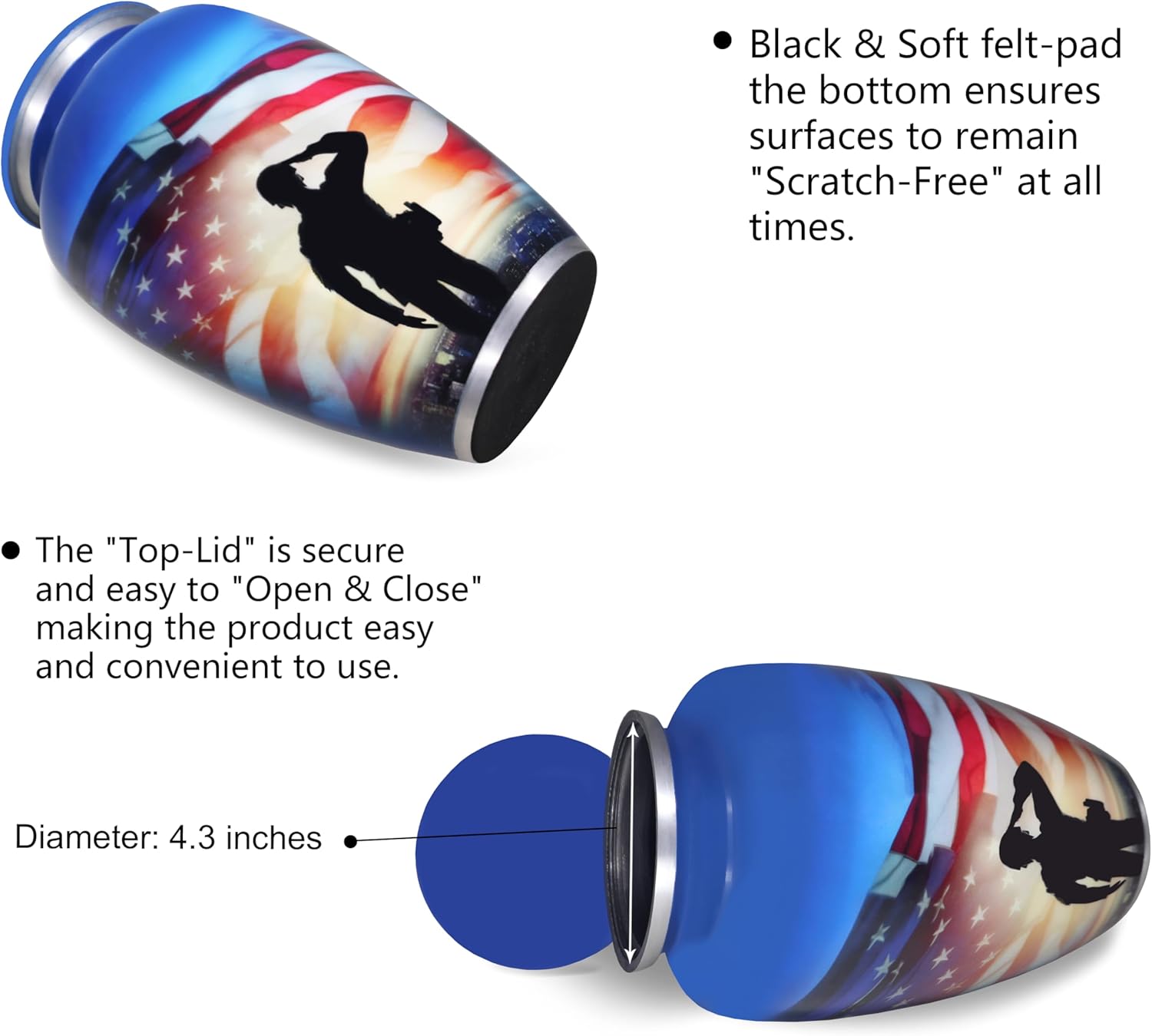 Patriotic Cremation Urn with Soldiers Salute Design