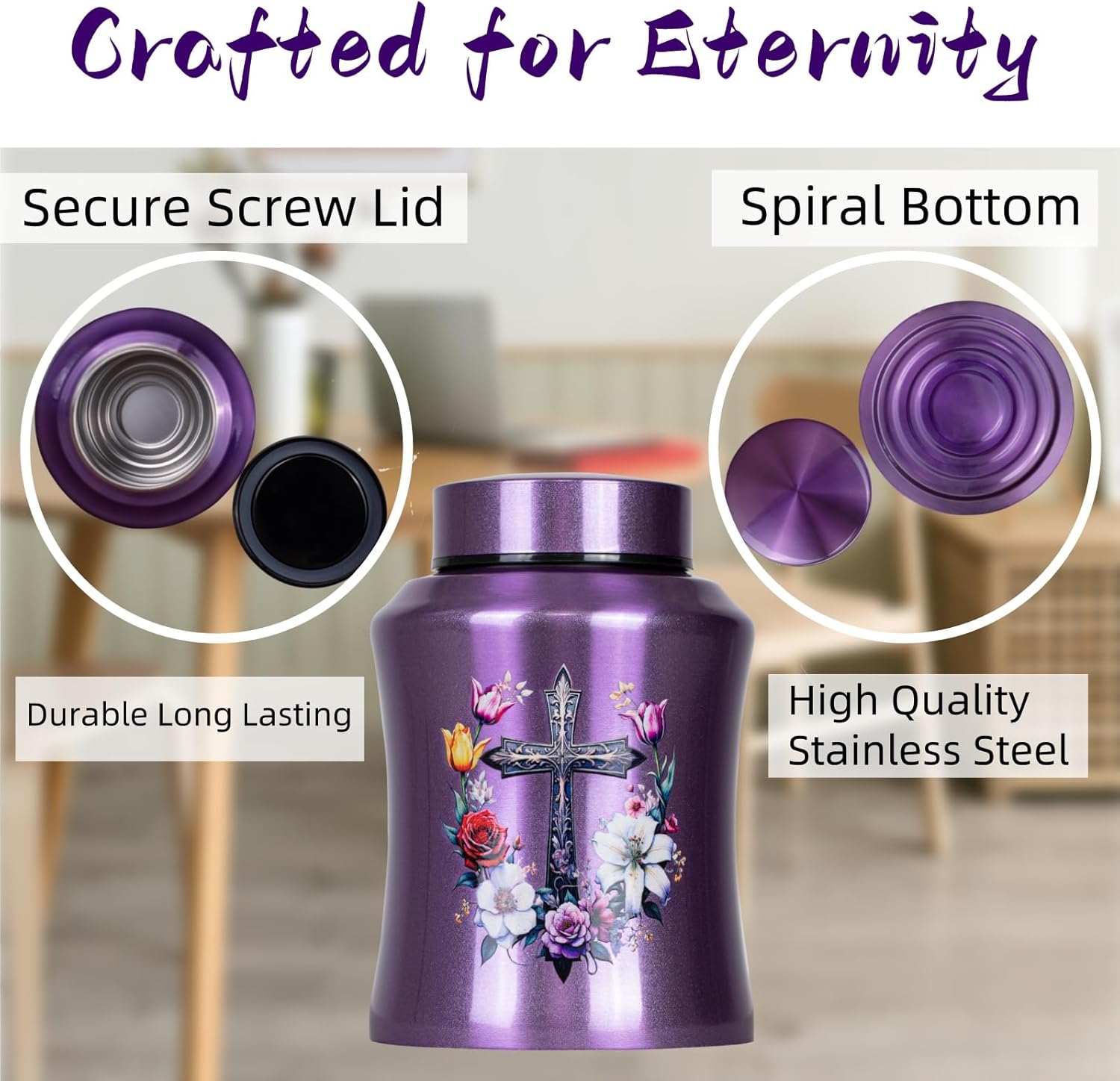 Purple Cross Urns for Ashes Large Personalized Cremation Urn for Adults