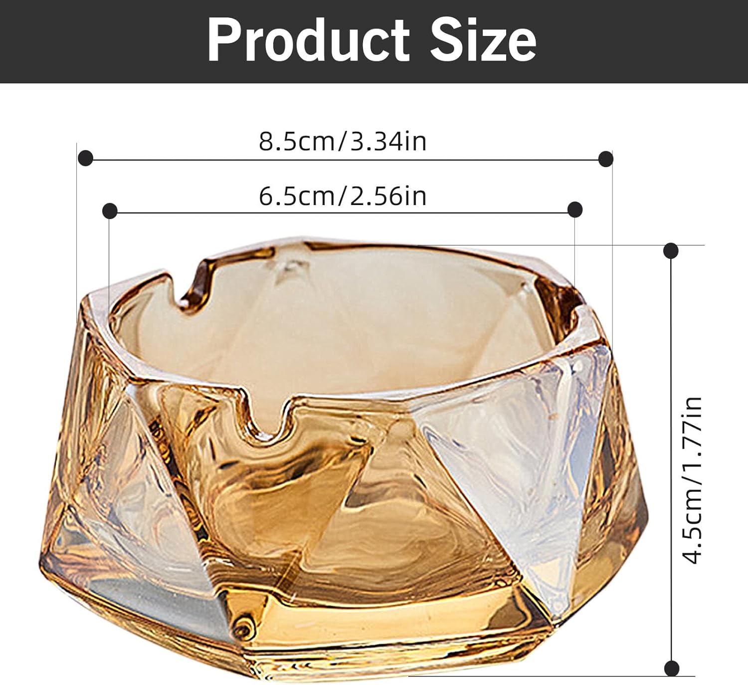Crystal Amber Glass Ashtray with Hexagonal Shape