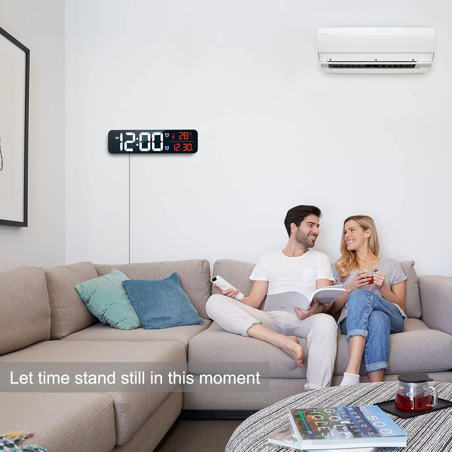 Large Digital Wall Clock with Alarm and Temperature Display