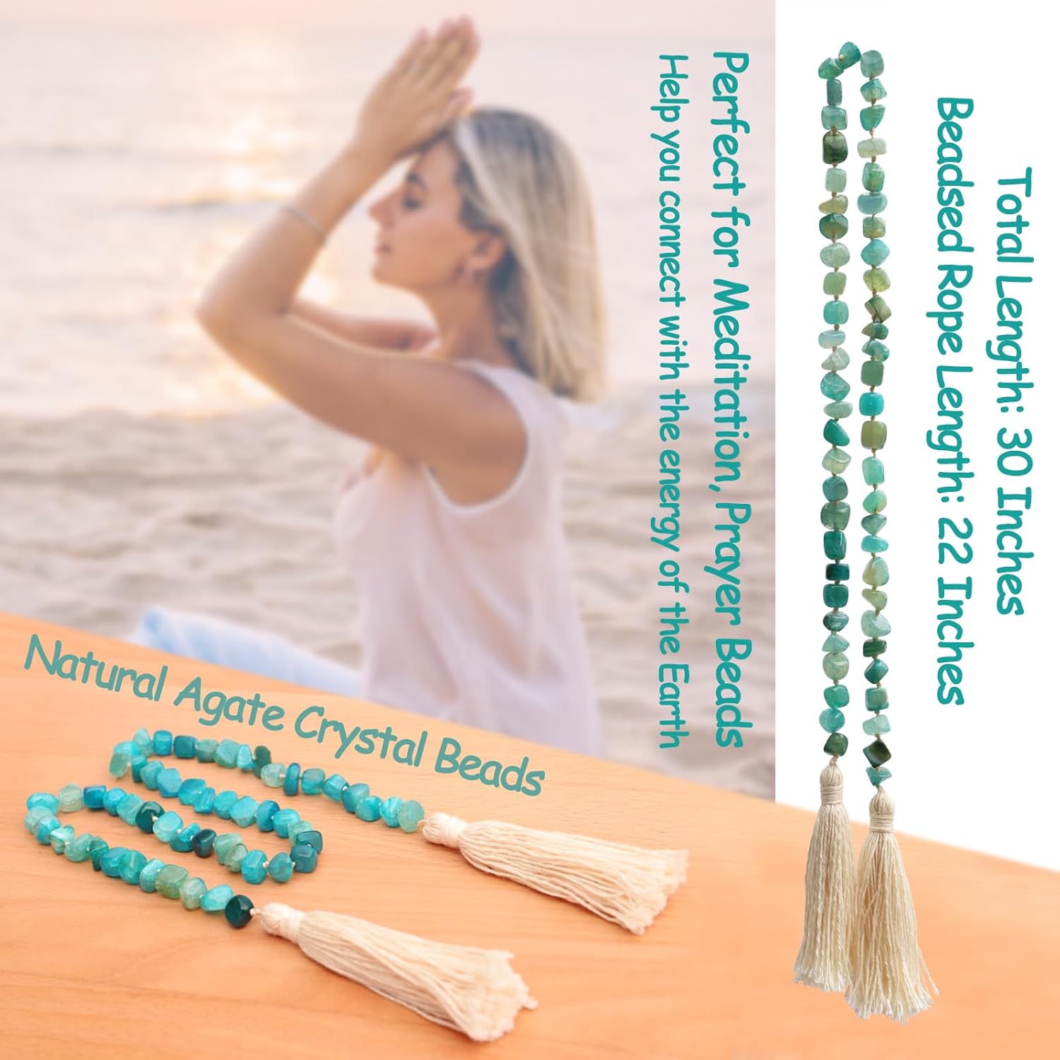 Lumiti Agate Stone Garland with Tassel 30inch Farmhouse Decor