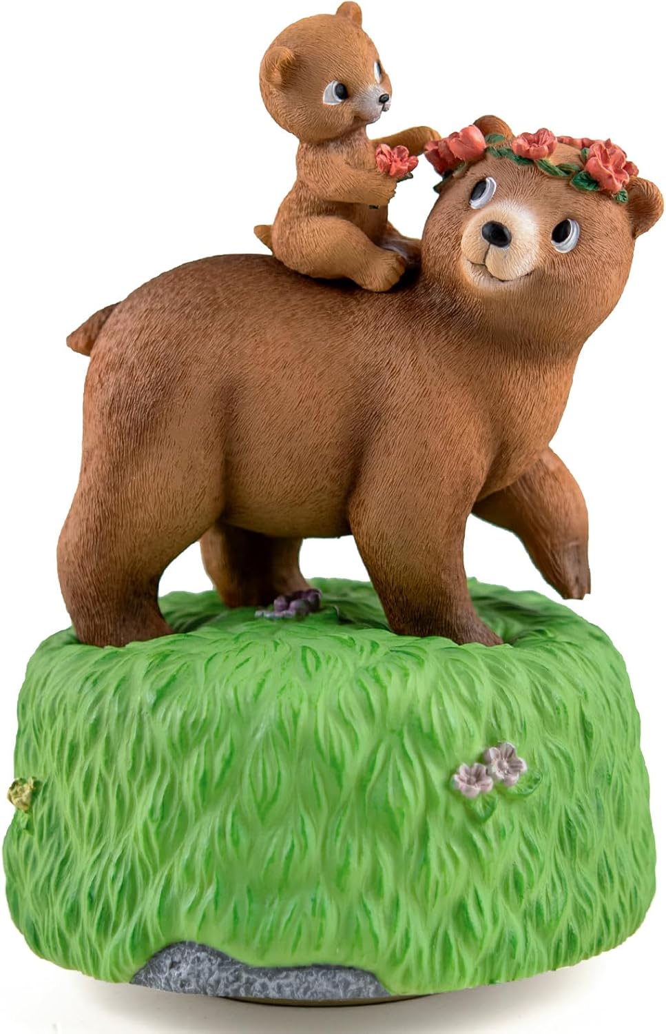 Bowu Music Box Forest Bear Green - Handcrafted Mom and Daughter Bear Figurine
