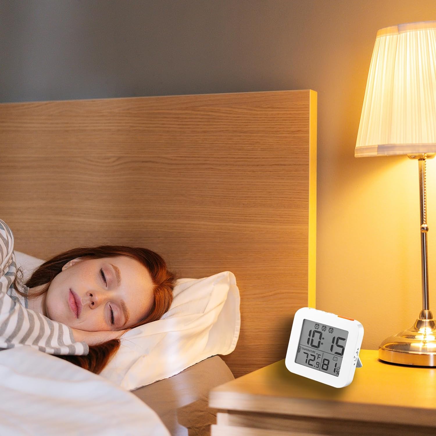 Digital Alarm Clock with 3 Bells and Temperature Display White