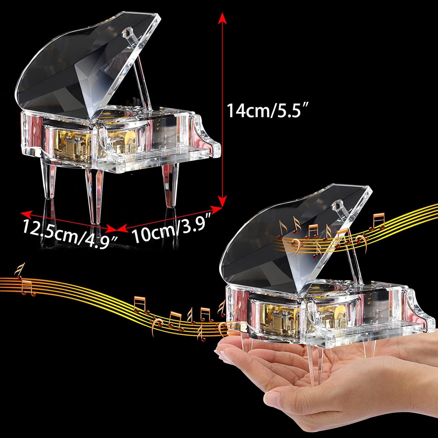 ELLDOO Crystal Piano Music Box - Mechanical Clockwork Decorative Ornament