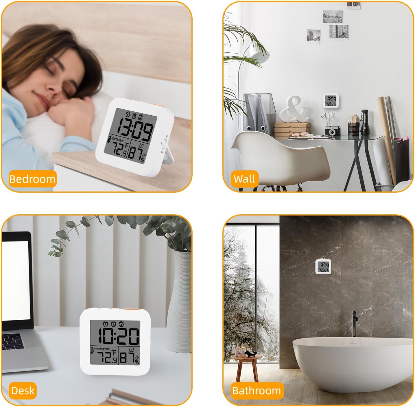 Digital Alarm Clock with 3 Bells and Temperature Display White