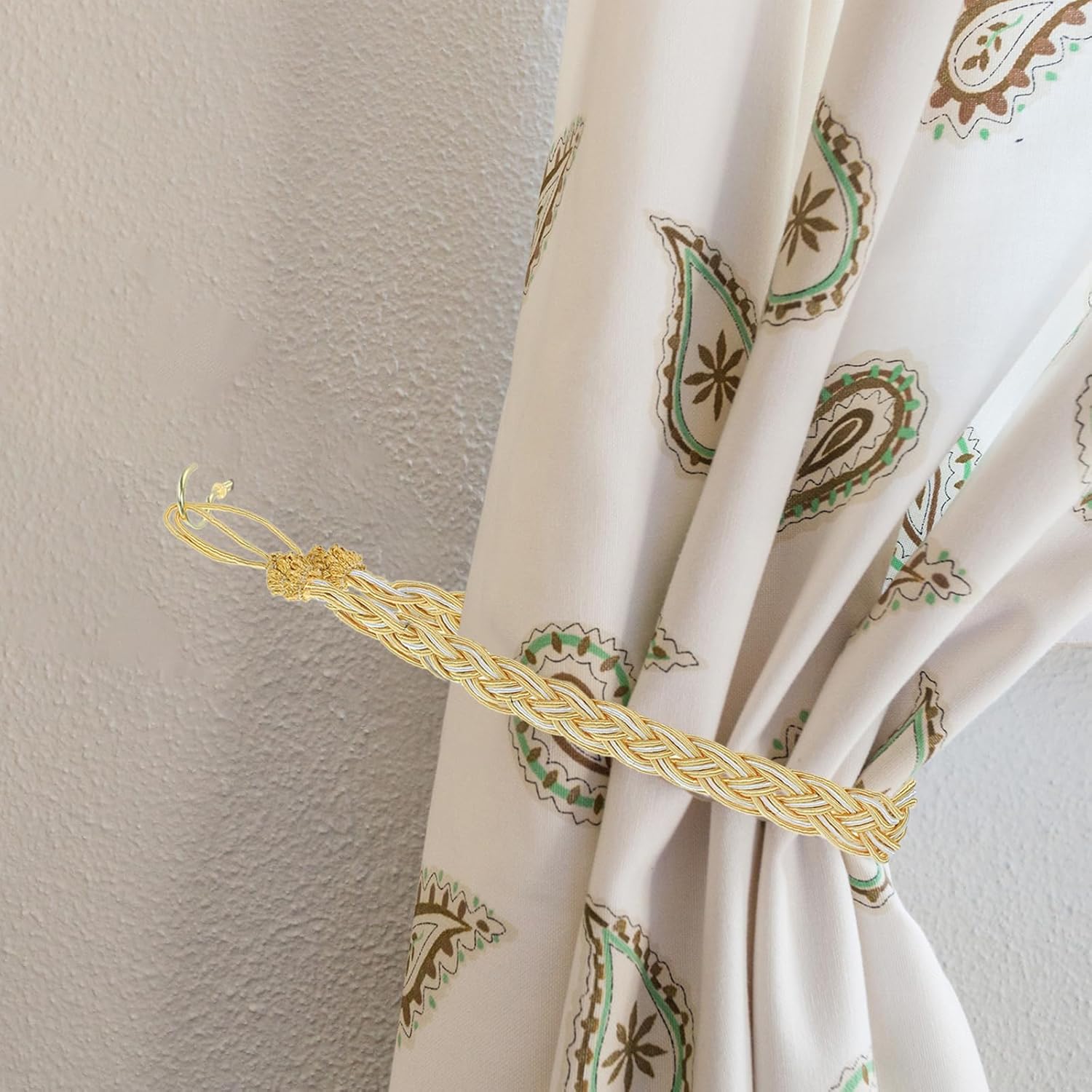 Uxcell 4Pcs Curtain Tiebacks with Braided Design Khaki and Mixed Silver