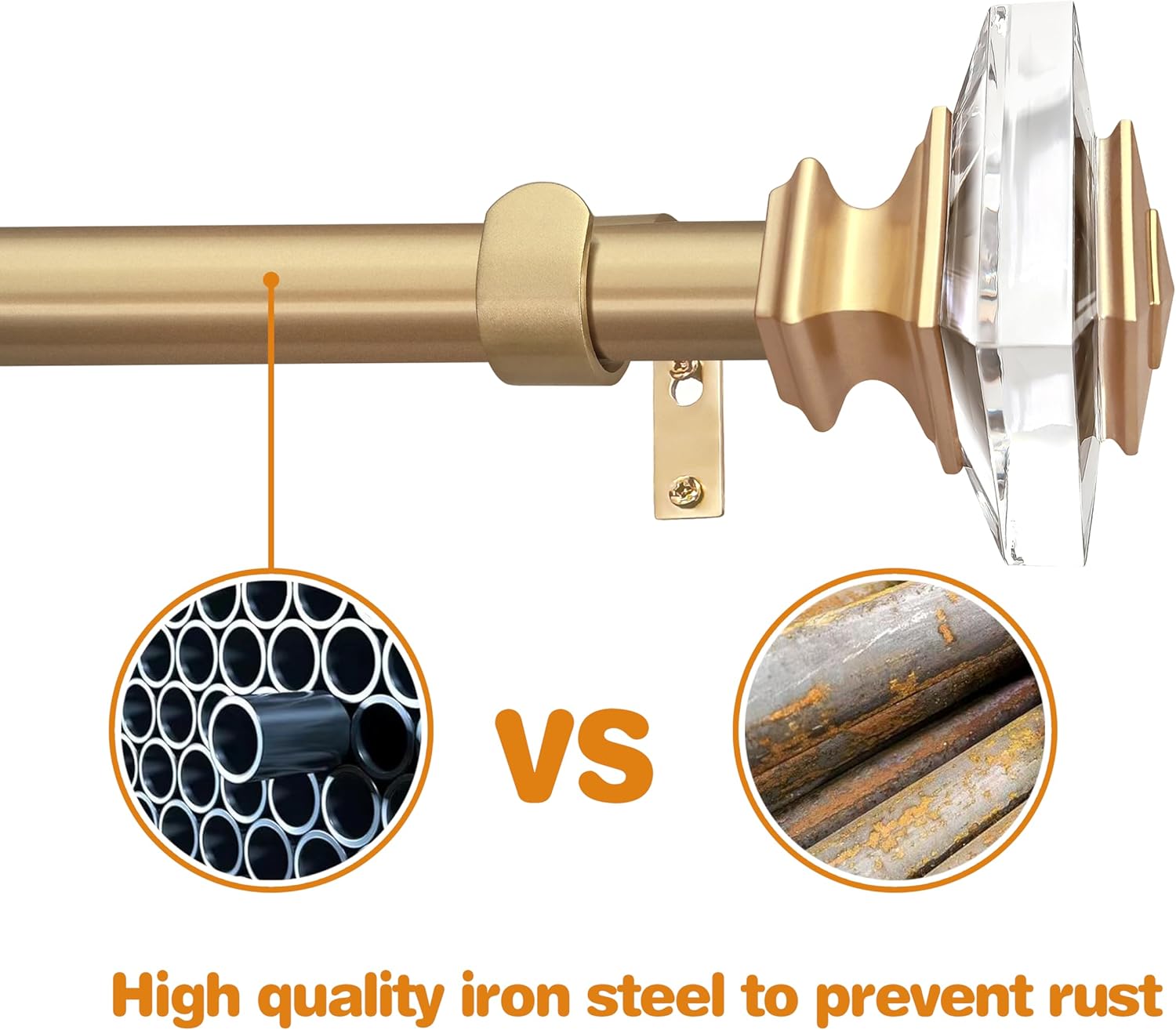 Exquisite Gold Adjustable Curtain Rod with Crystal Finials