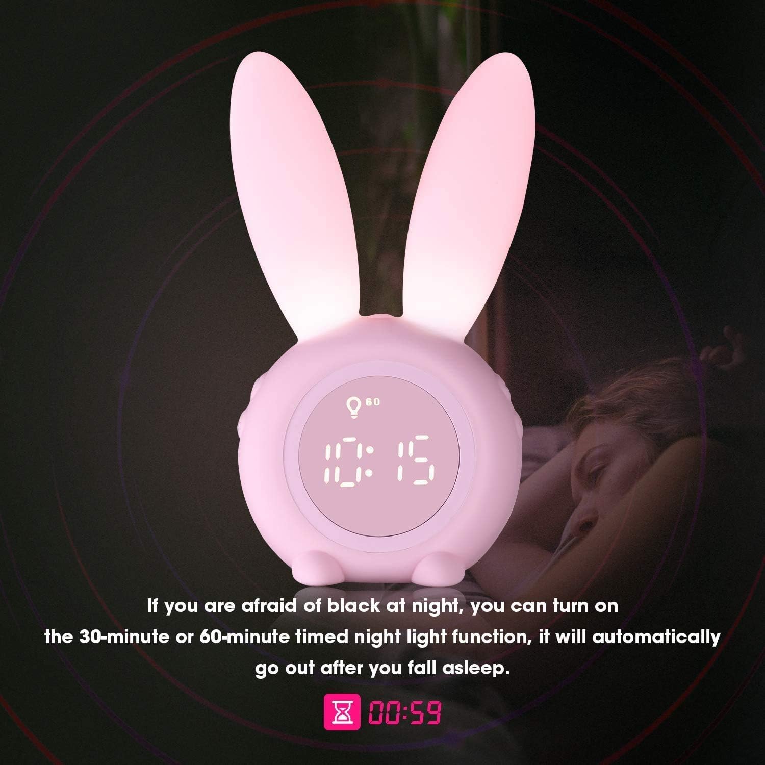 KDtech Kids Alarm Clock with Night Light and 6 Ringtones