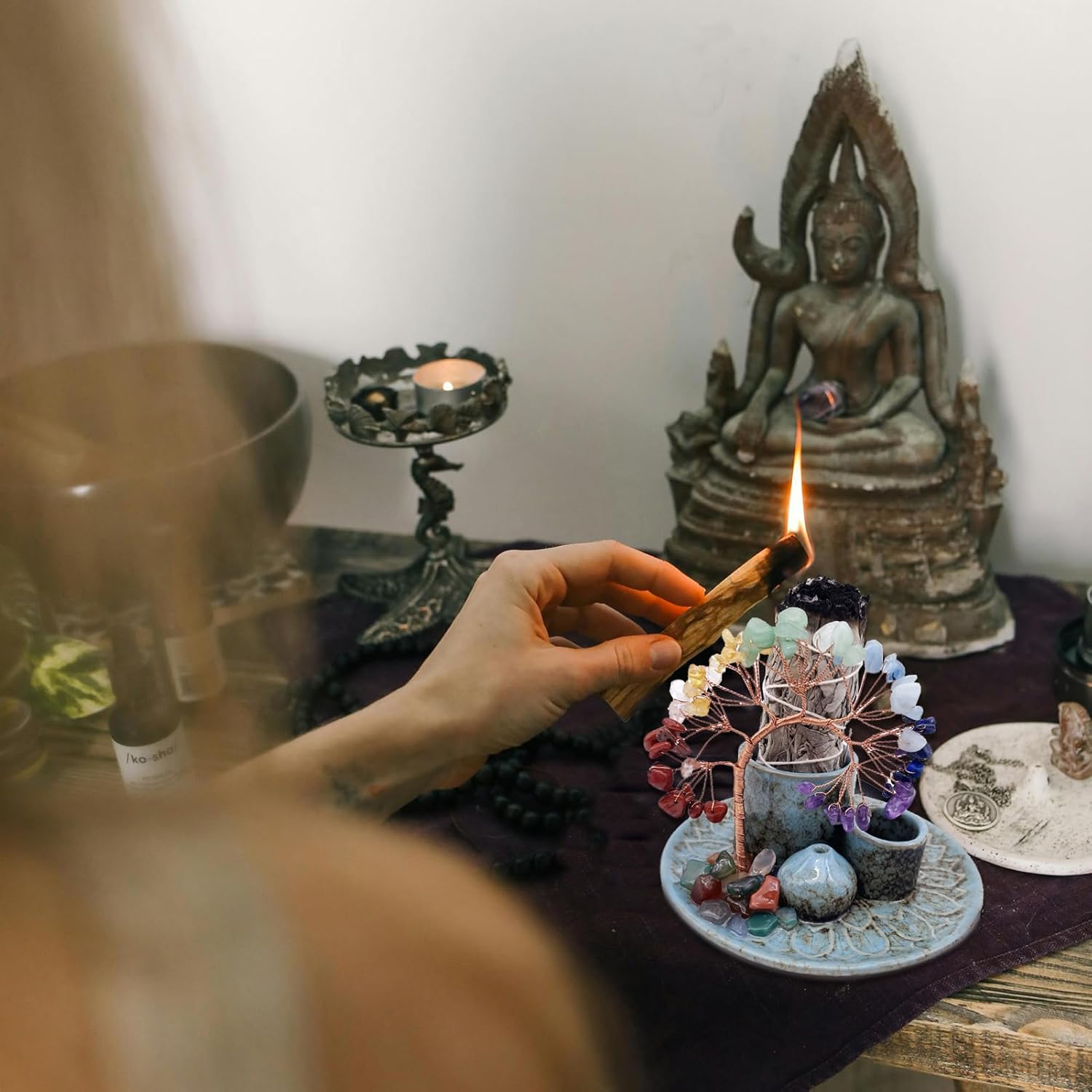 5 in 1 Incense Burner Holder with Crystal Healing Tree