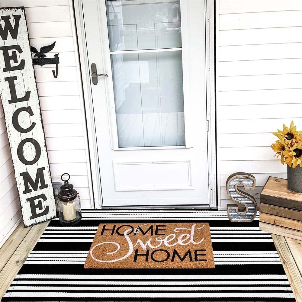 Classic Black and White Striped Area Rug
