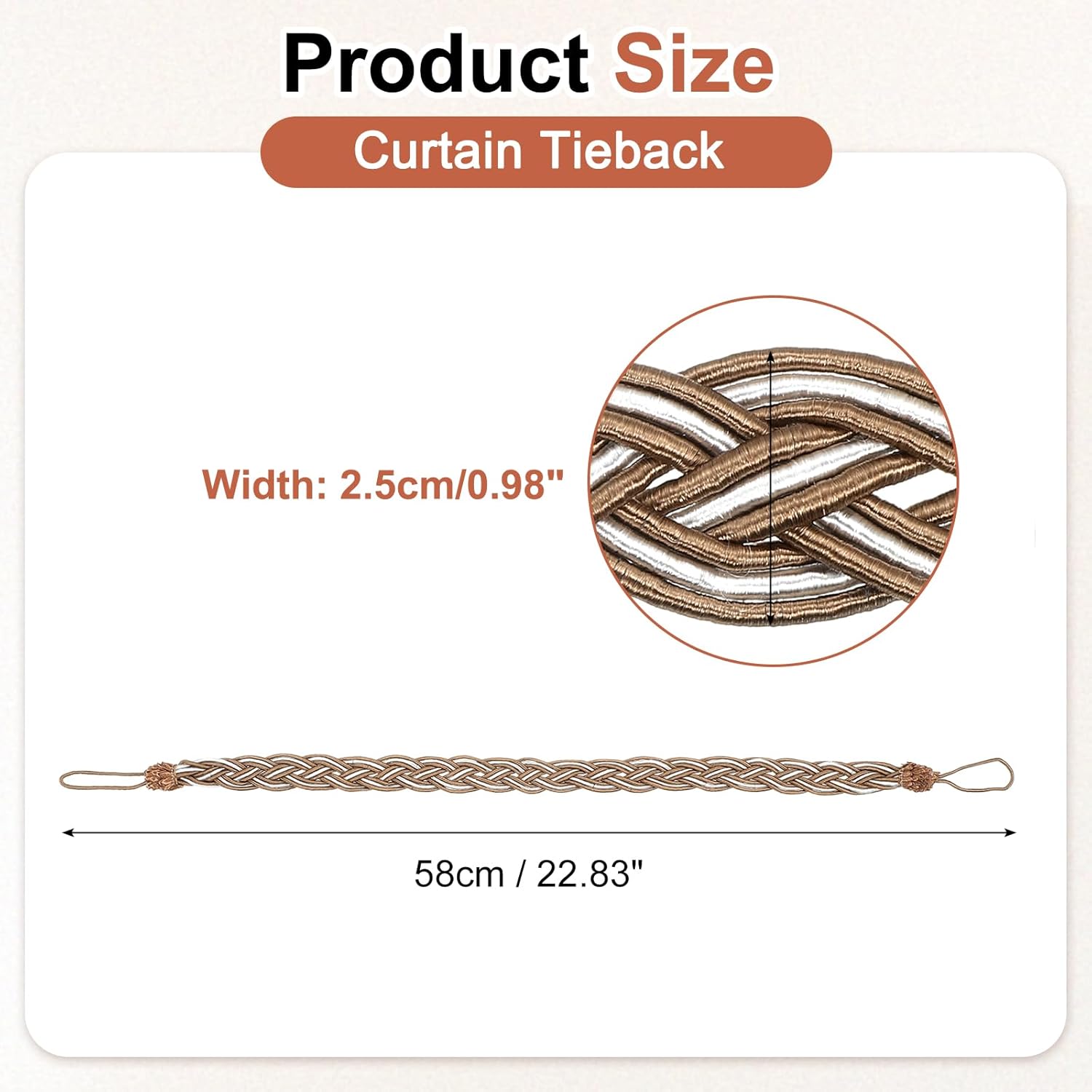 Uxcell 4Pcs Curtain Tiebacks with Braided Design Khaki and Mixed Silver
