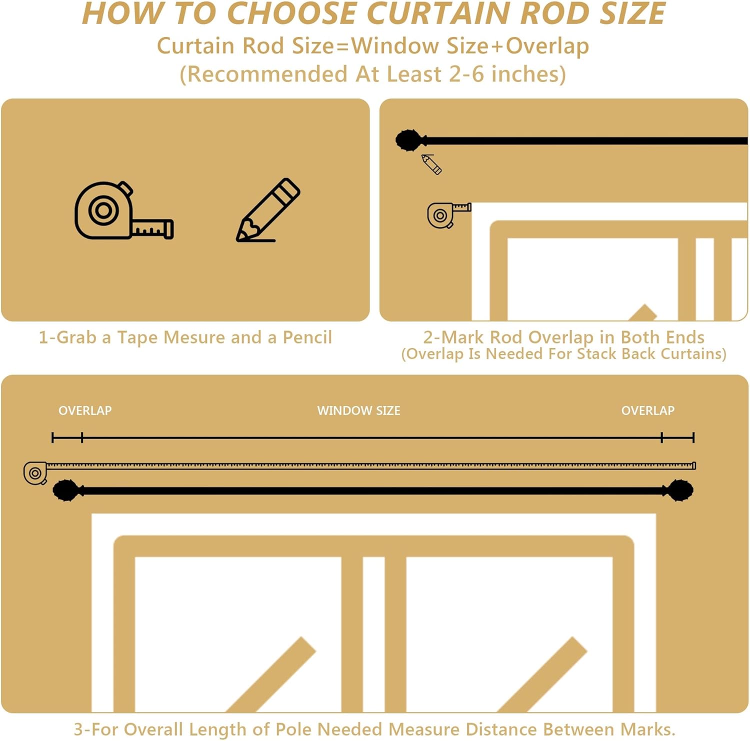 Adjustable Curtain Rods for Windows 28-48 Inches Gold Finials