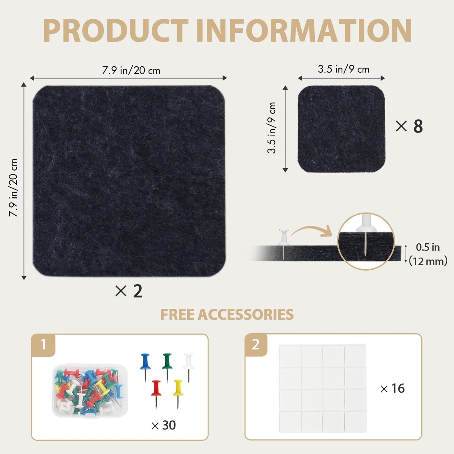 Pretty Jolly 10 Pcs Felt Pin Board DIY Bulletin Board Gray