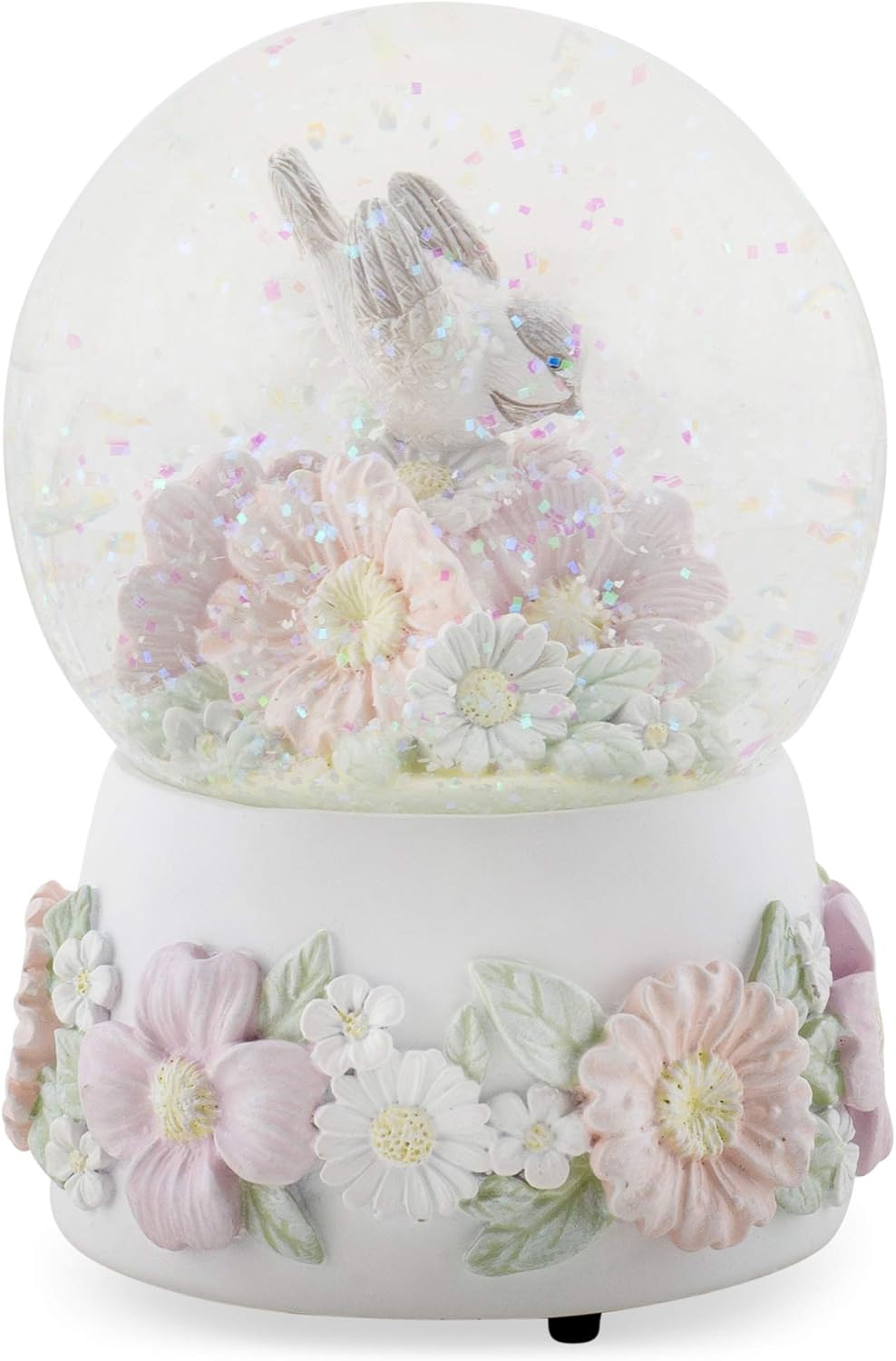Pastel Chickadee Flowers Musical Snow Globe