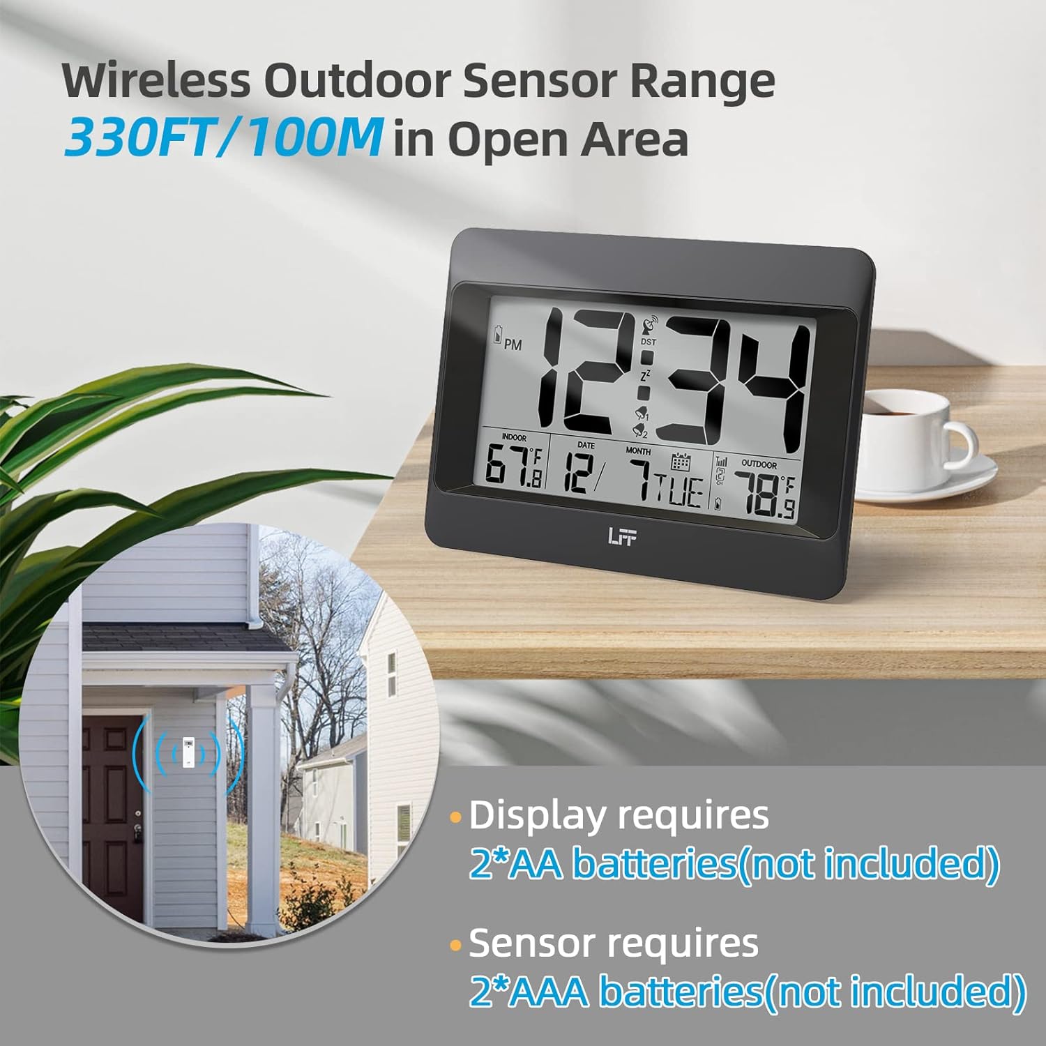 LFF Atomic Clock with Outdoor Sensor and Temperature Display