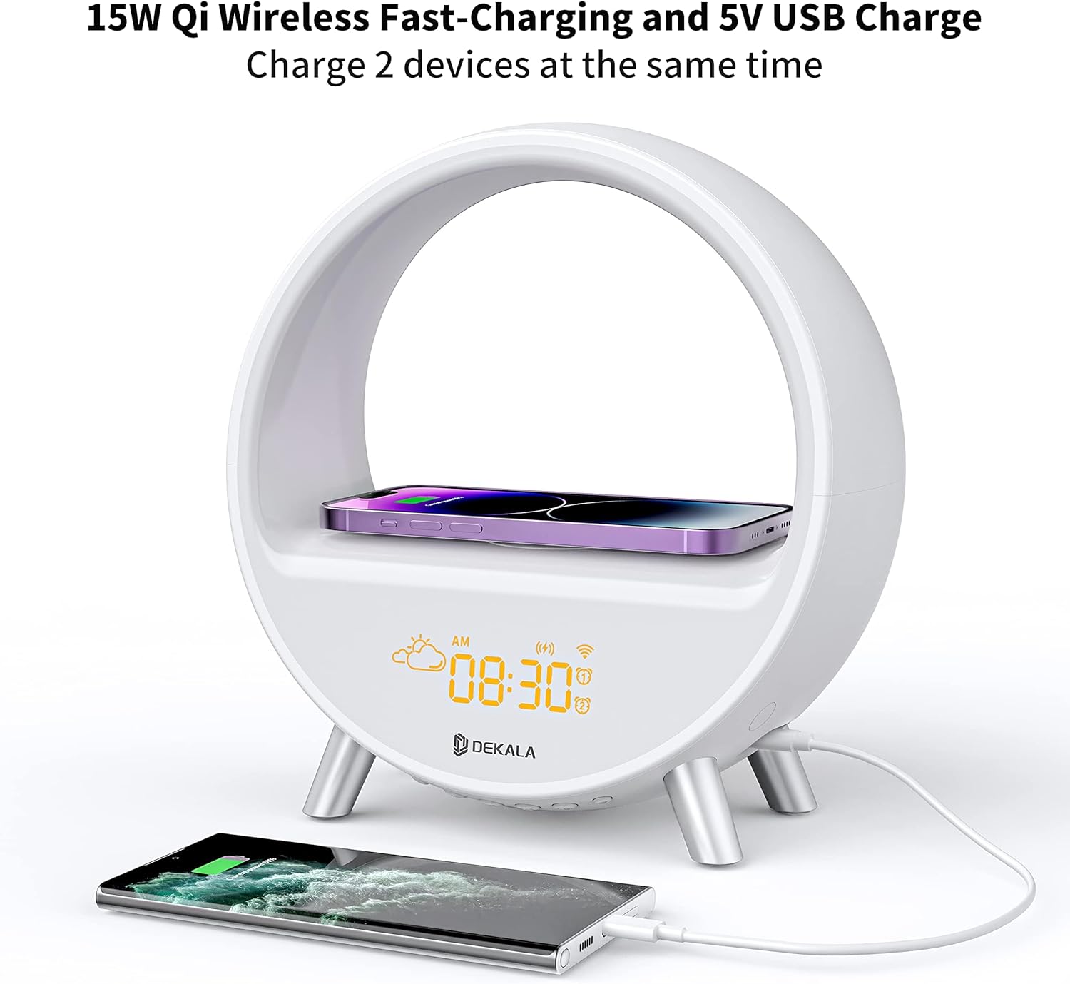 Dekala Arches Alarm Clock with Wireless Charging and White Noise